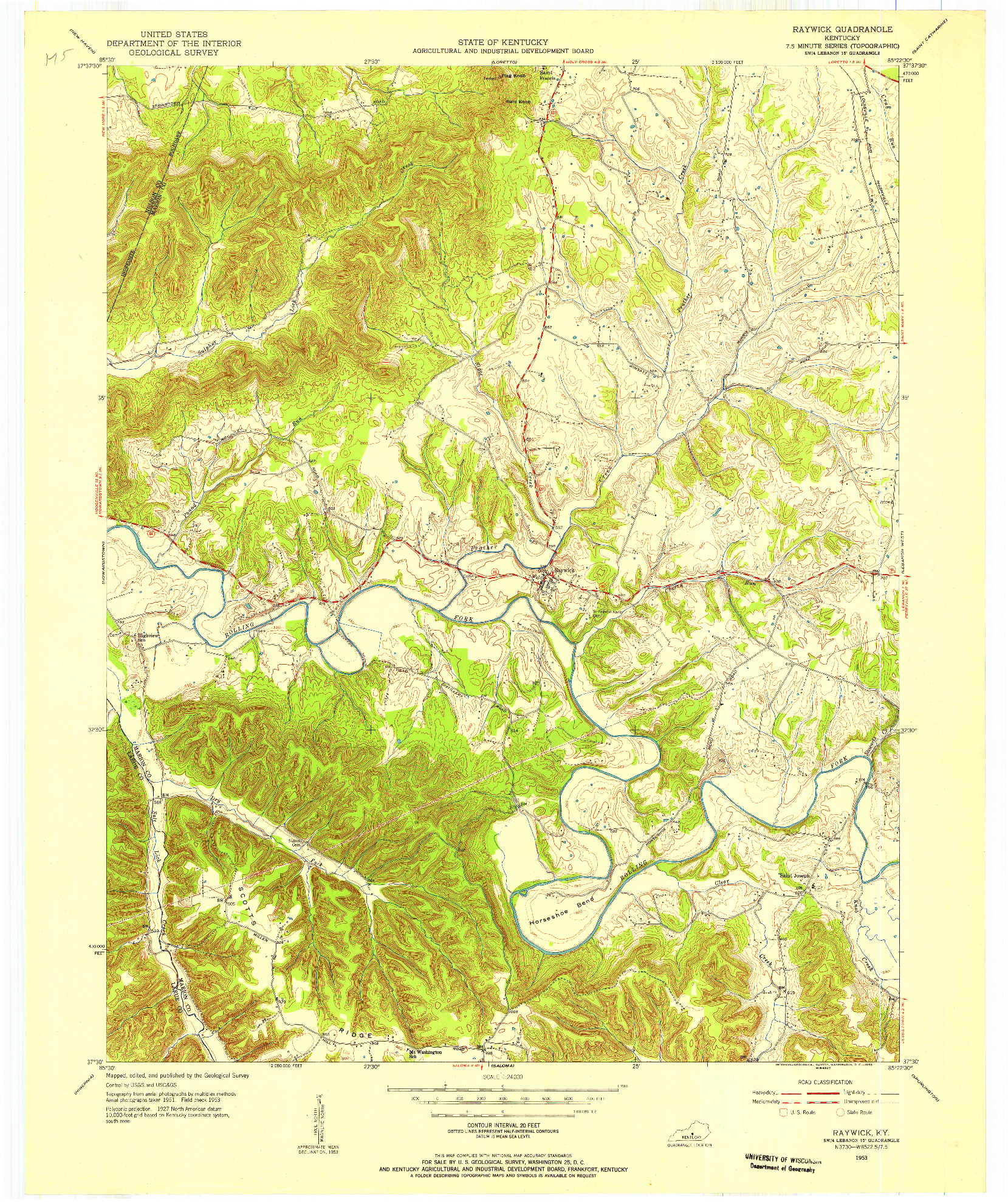 USGS 1:24000-SCALE QUADRANGLE FOR RAYWICK, KY 1953
