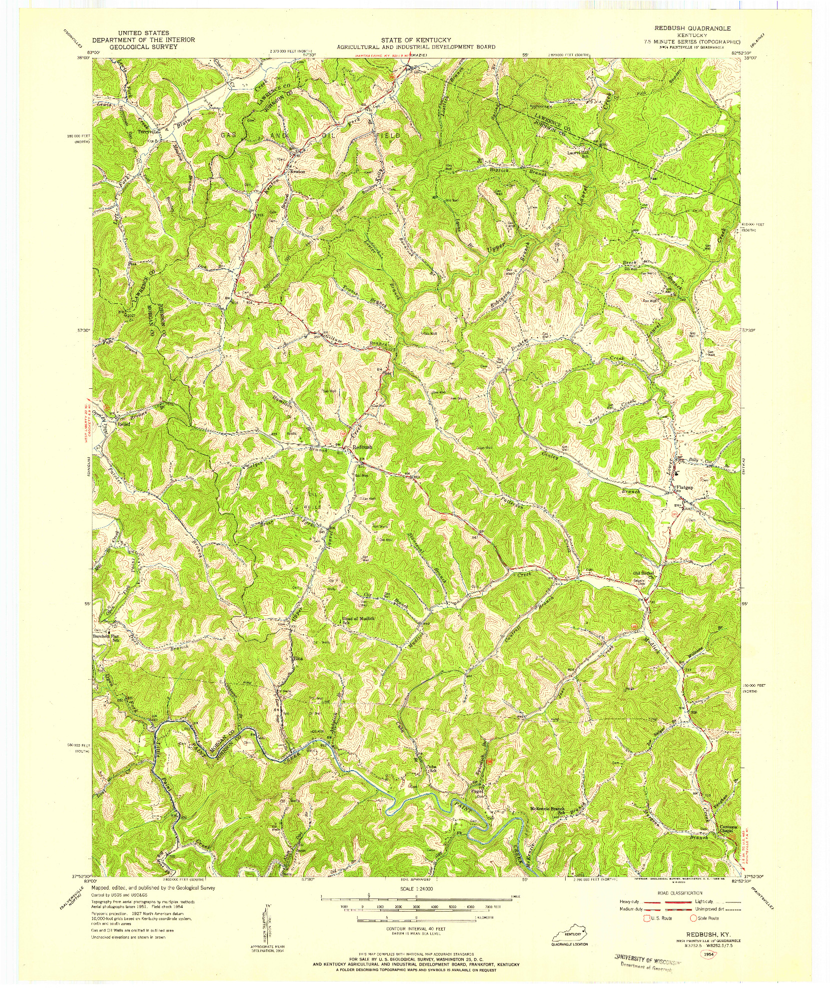 USGS 1:24000-SCALE QUADRANGLE FOR REDBUSH, KY 1954