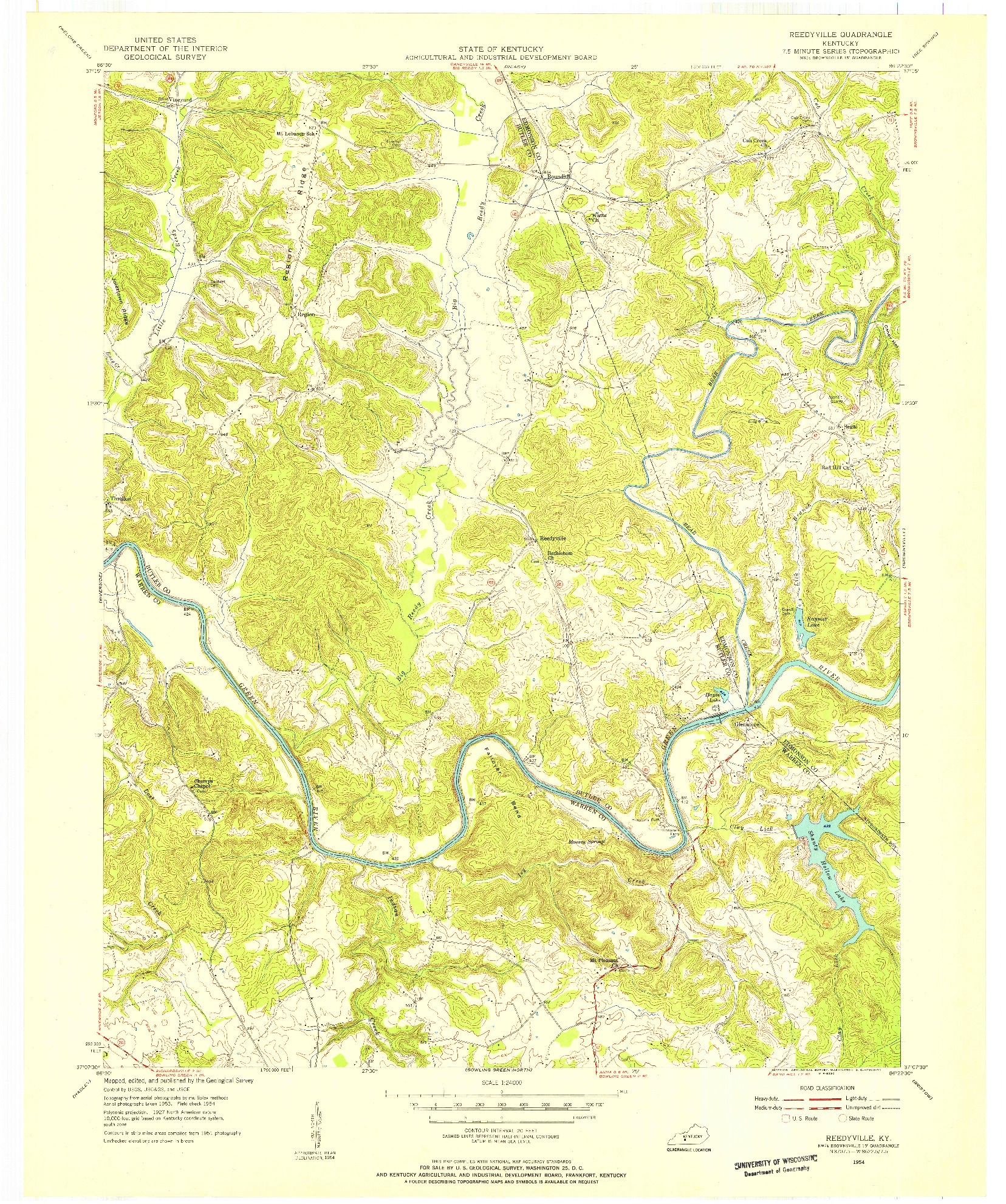 USGS 1:24000-SCALE QUADRANGLE FOR REEDYVILLE, KY 1954