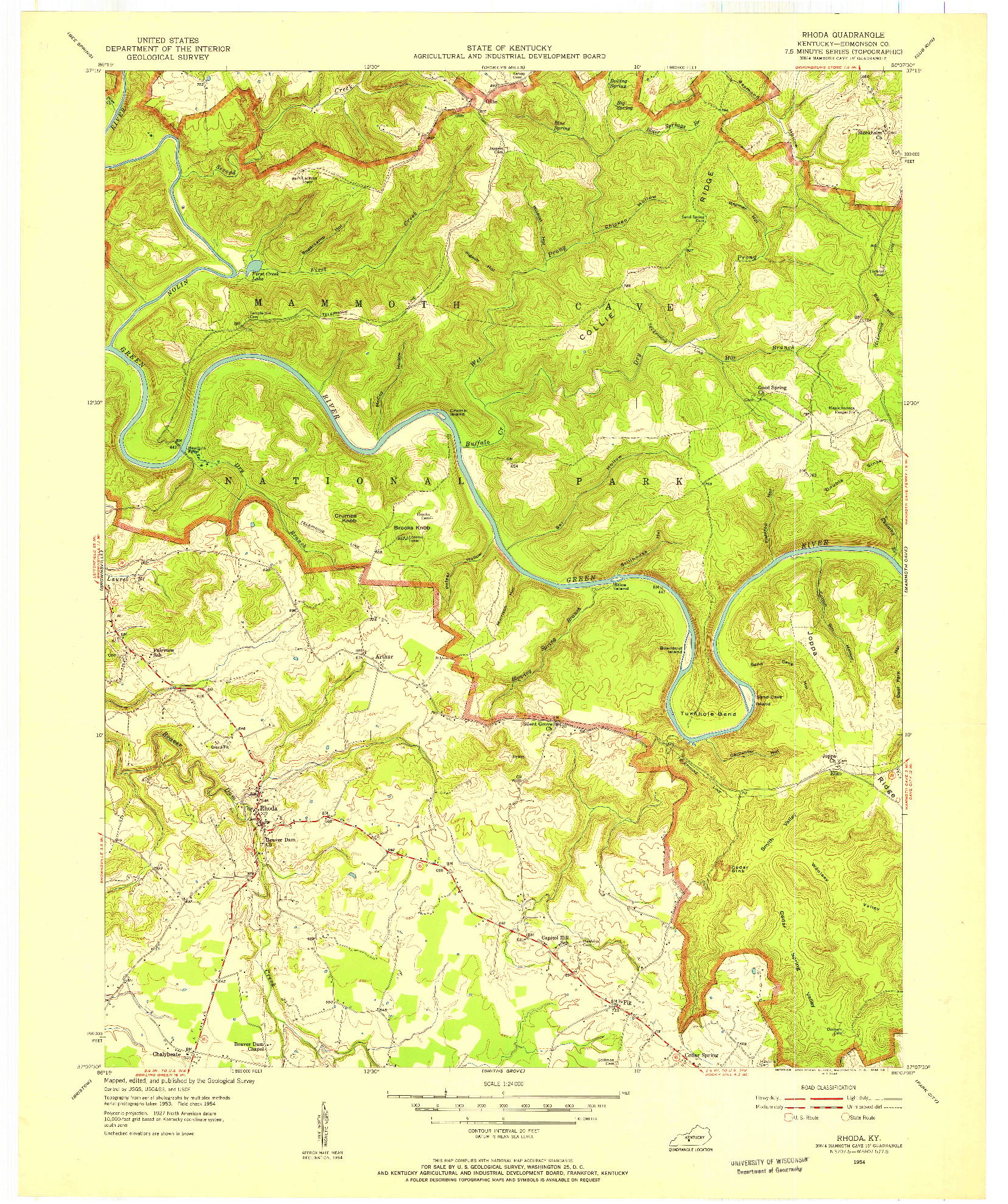 USGS 1:24000-SCALE QUADRANGLE FOR RHODA, KY 1954
