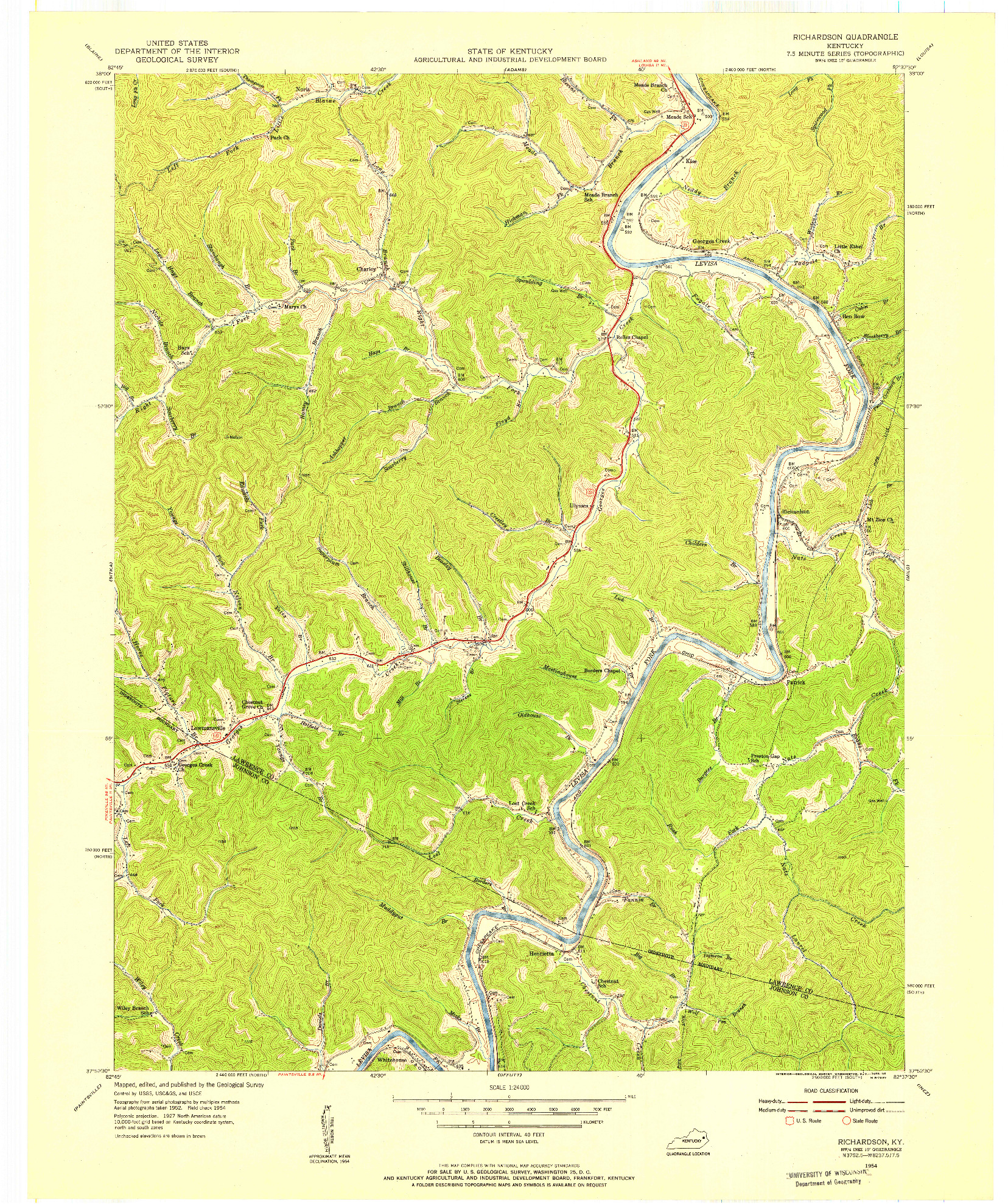 USGS 1:24000-SCALE QUADRANGLE FOR RICHARDSON, KY 1954