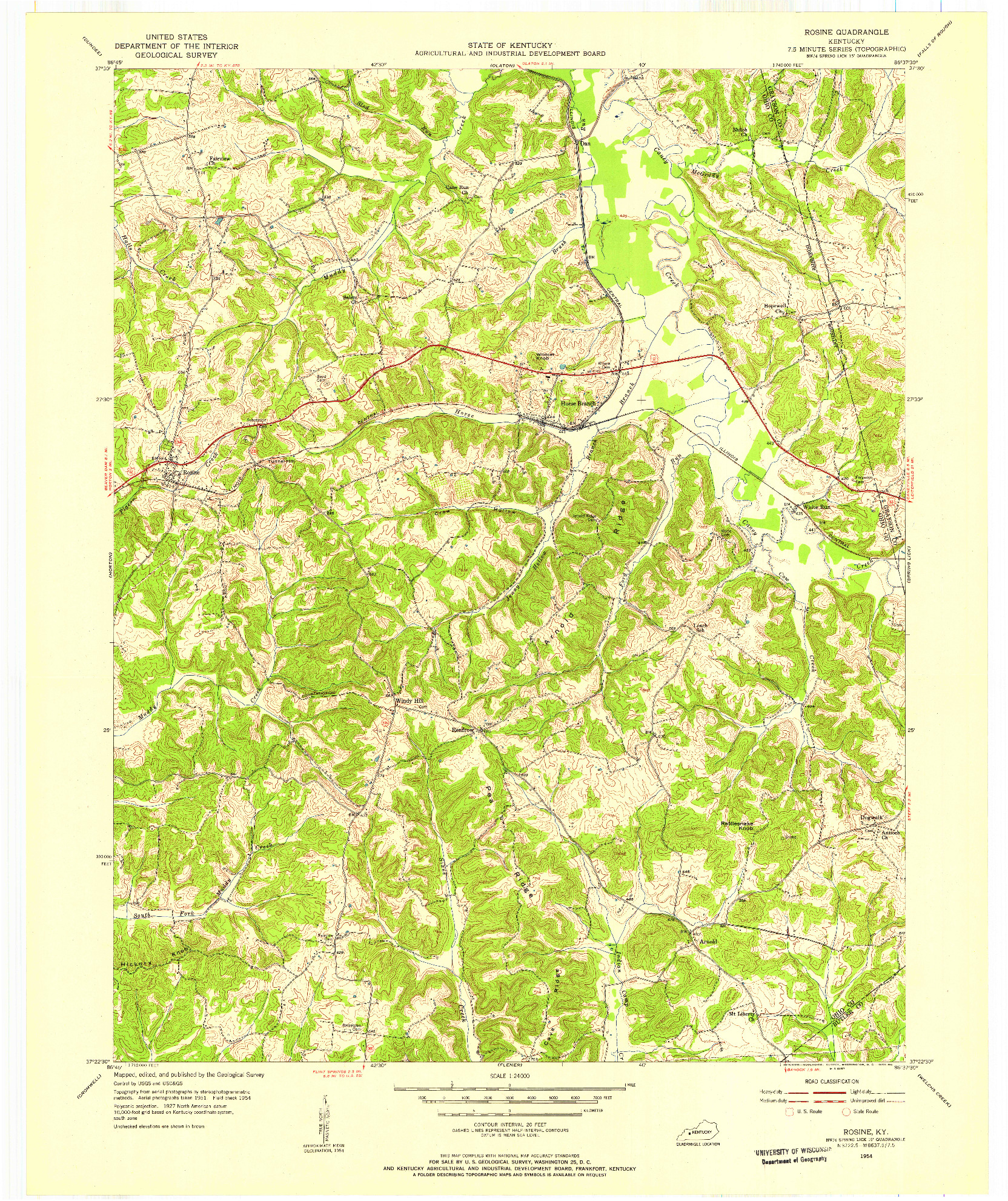 USGS 1:24000-SCALE QUADRANGLE FOR ROSINE, KY 1954