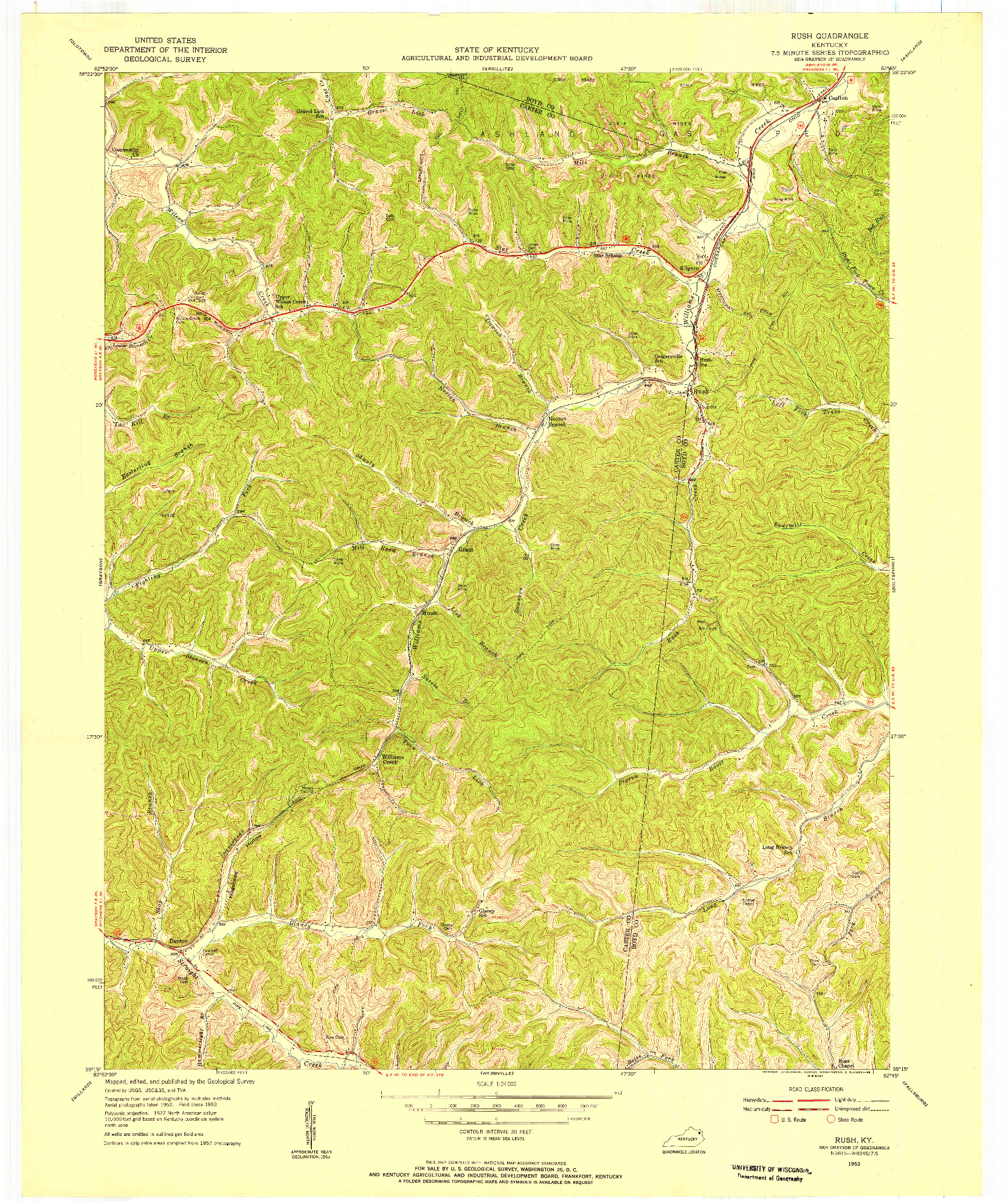 USGS 1:24000-SCALE QUADRANGLE FOR RUSH, KY 1953