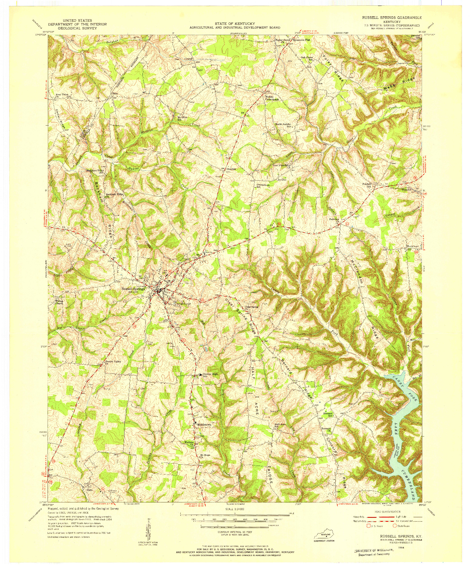 USGS 1:24000-SCALE QUADRANGLE FOR RUSSELL SPRINGS, KY 1954