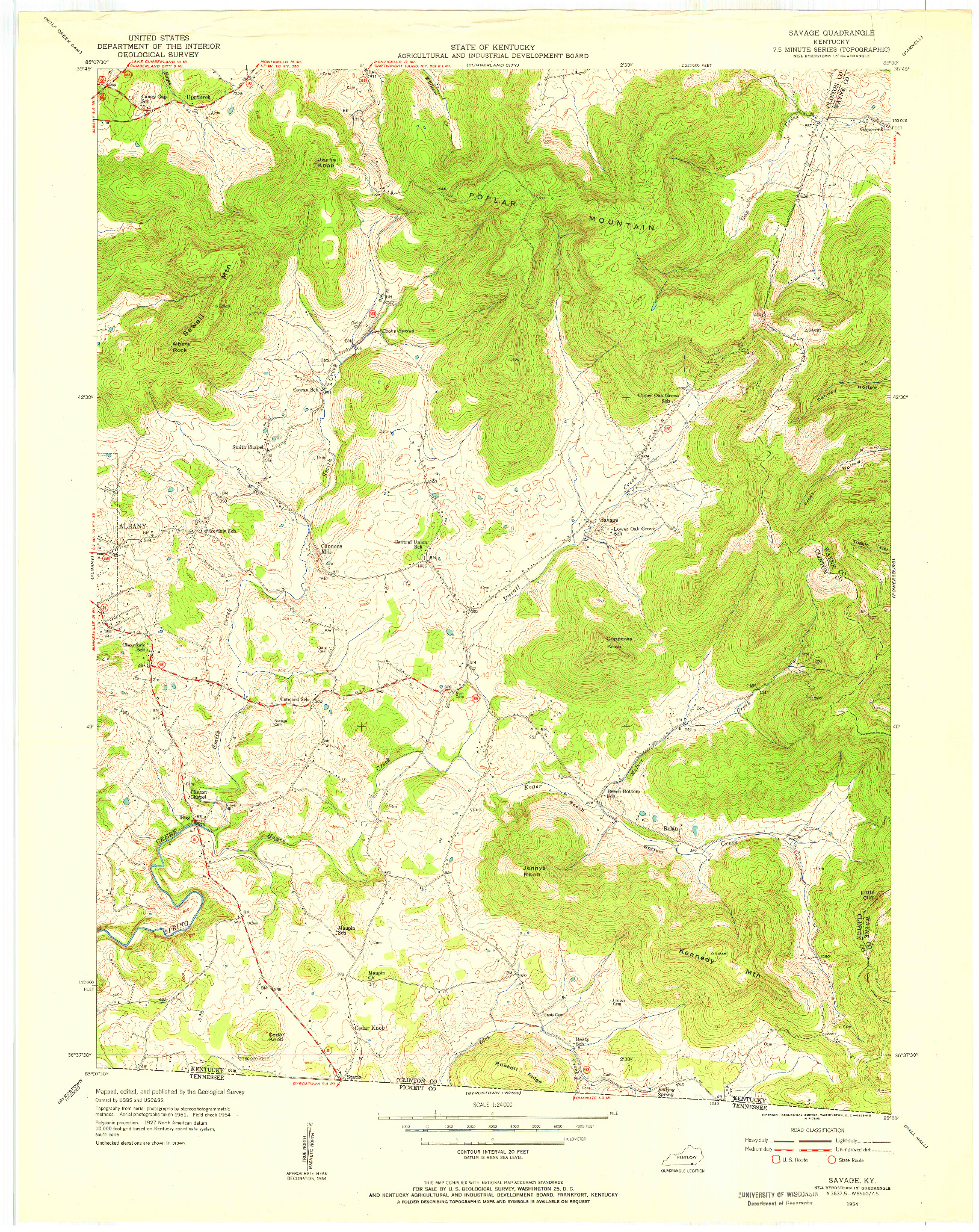 USGS 1:24000-SCALE QUADRANGLE FOR SAVAGE, KY 1954