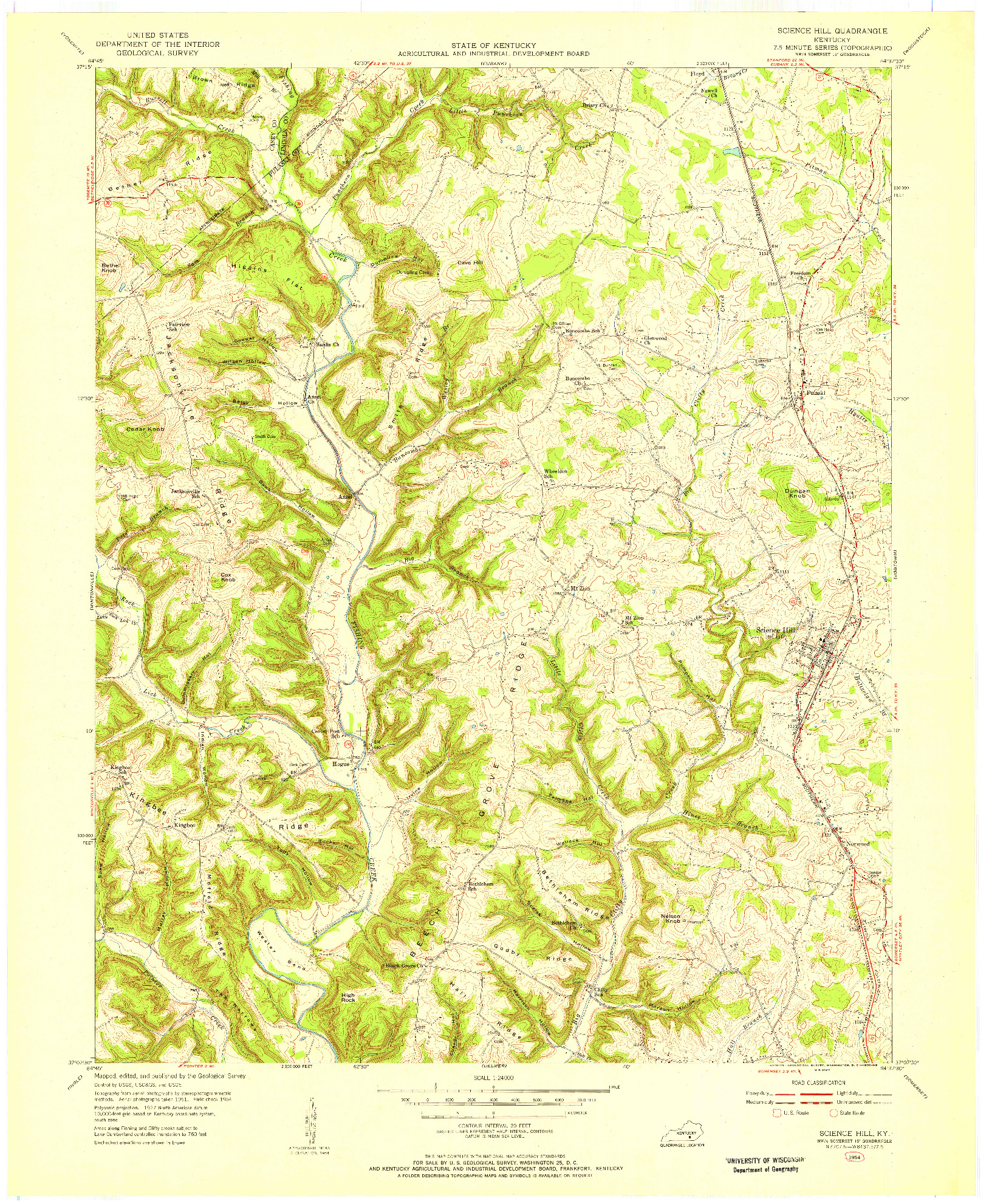 USGS 1:24000-SCALE QUADRANGLE FOR SCIENCE HILL, KY 1954