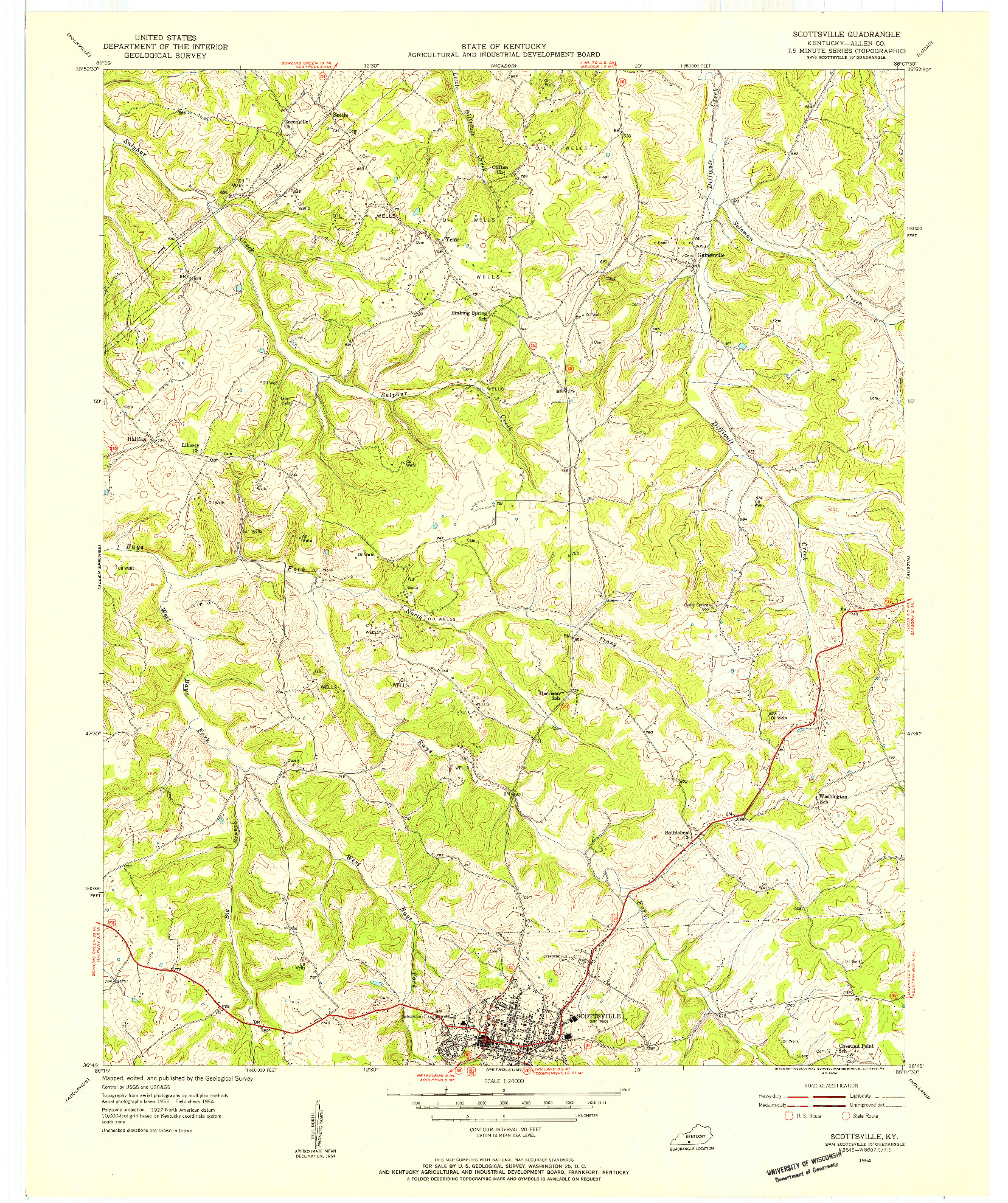 USGS 1:24000-SCALE QUADRANGLE FOR SCOTTSVILLE, KY 1954