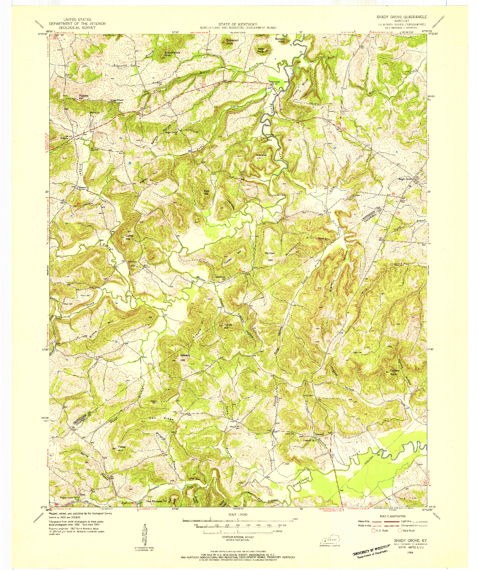 USGS 1:24000-SCALE QUADRANGLE FOR SHADY GROVE, KY 1954