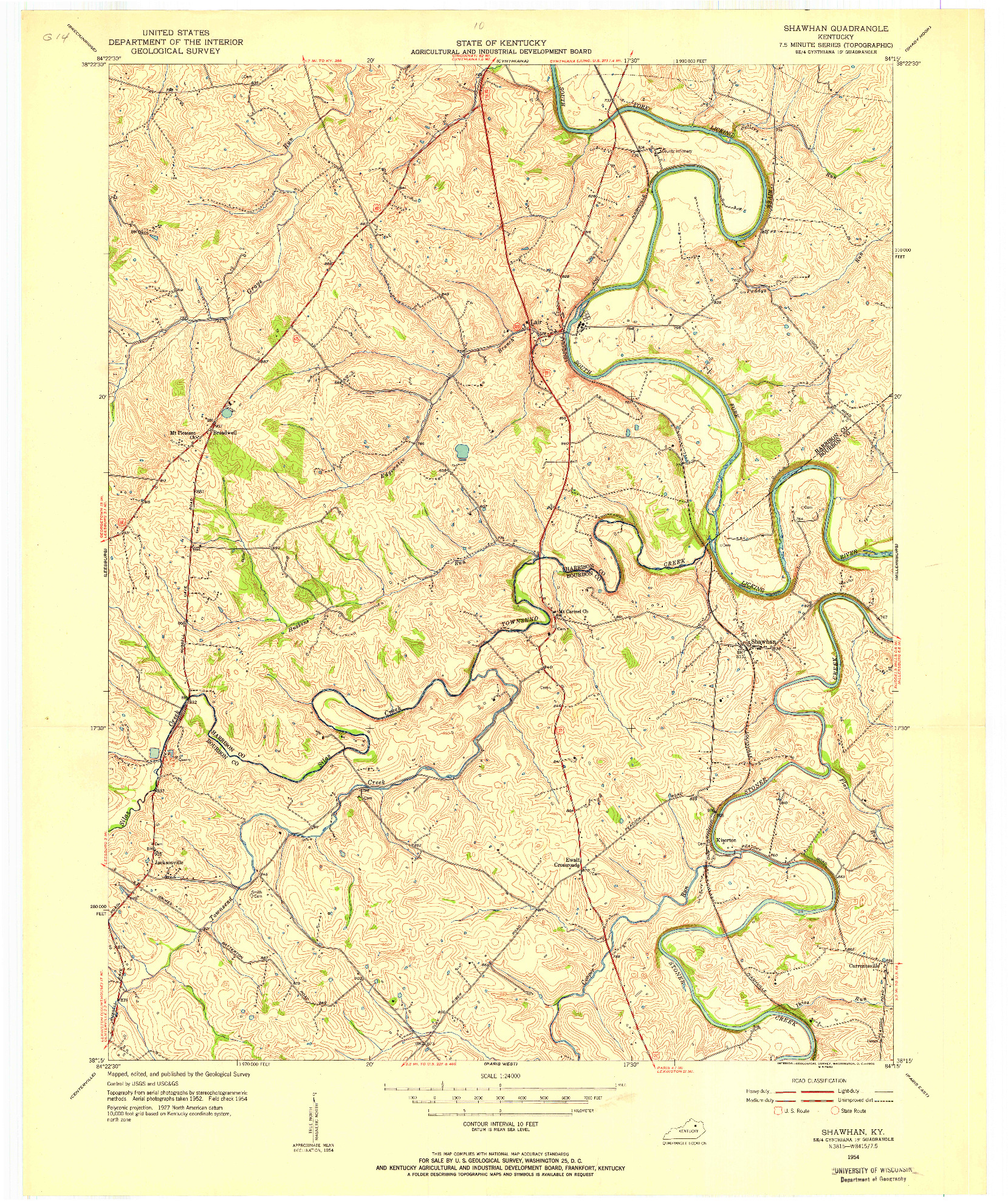 USGS 1:24000-SCALE QUADRANGLE FOR SHAWHAN, KY 1954
