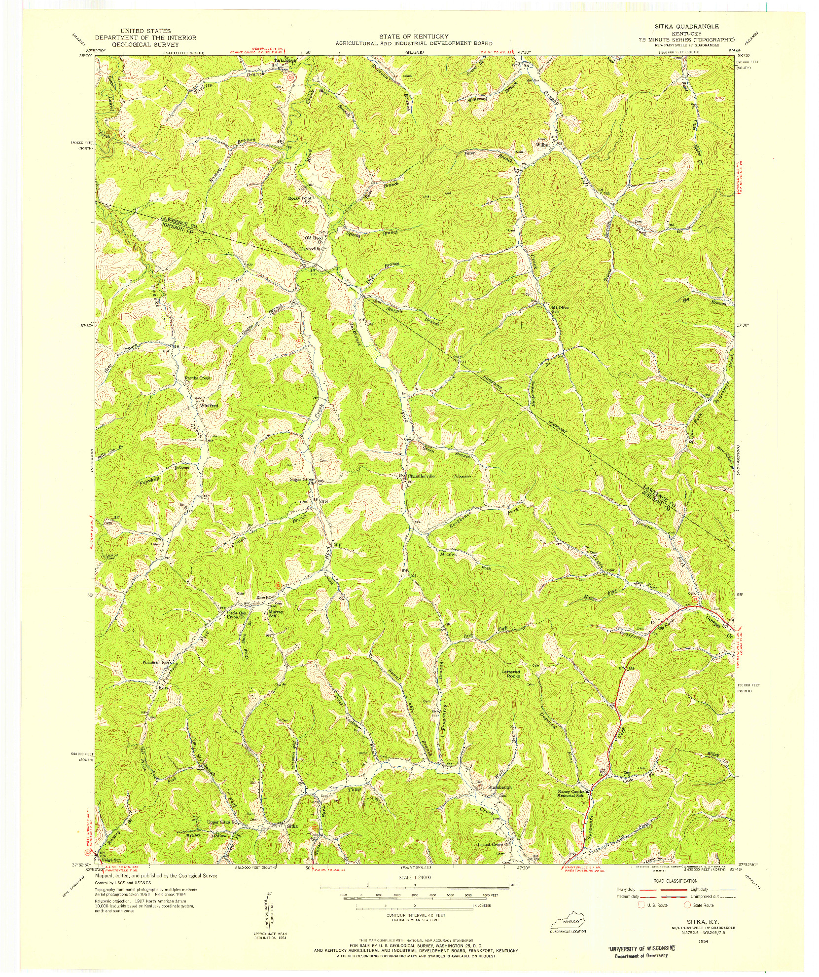 USGS 1:24000-SCALE QUADRANGLE FOR SITKA, KY 1954