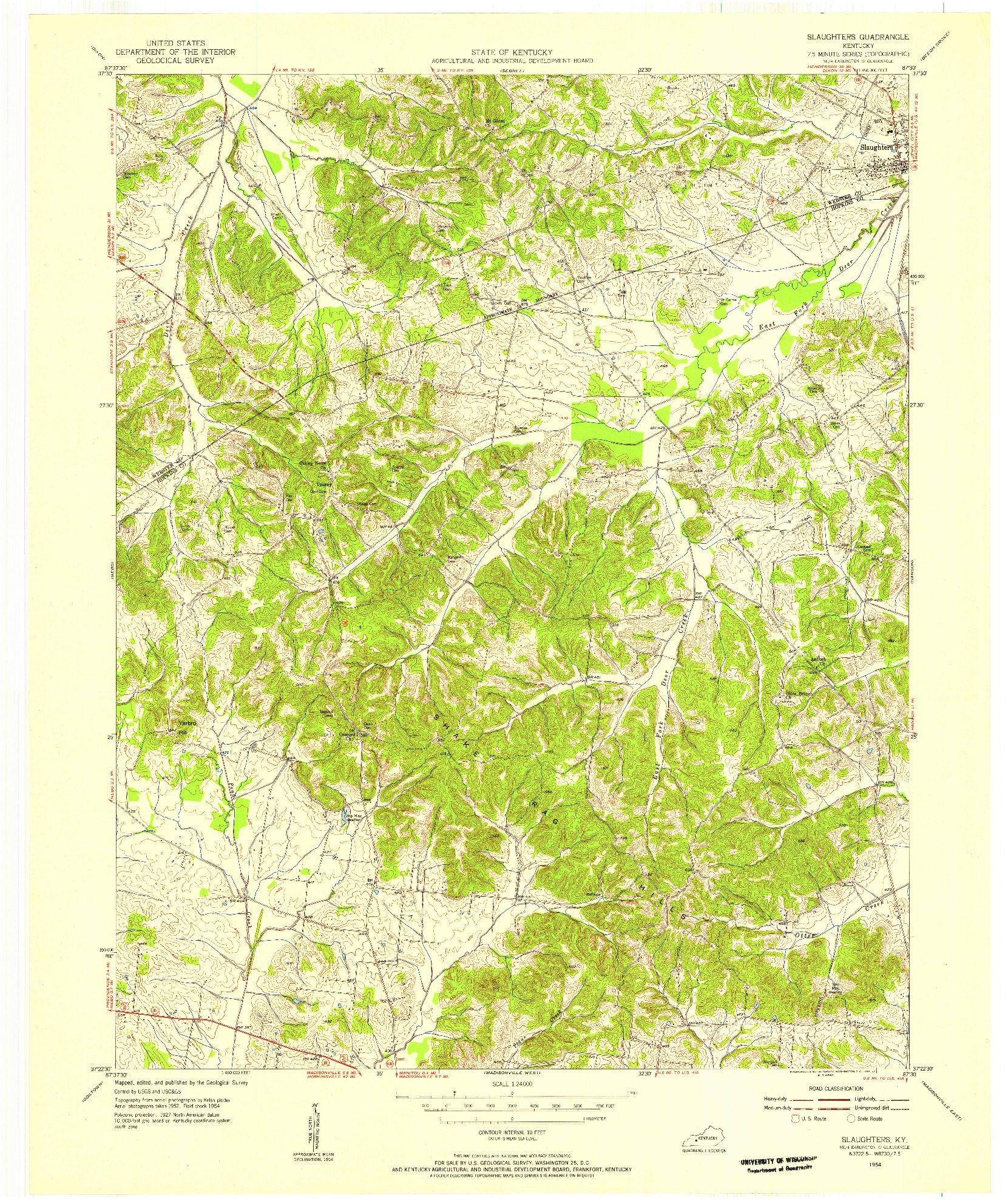 USGS 1:24000-SCALE QUADRANGLE FOR SLAUGHTERS, KY 1954