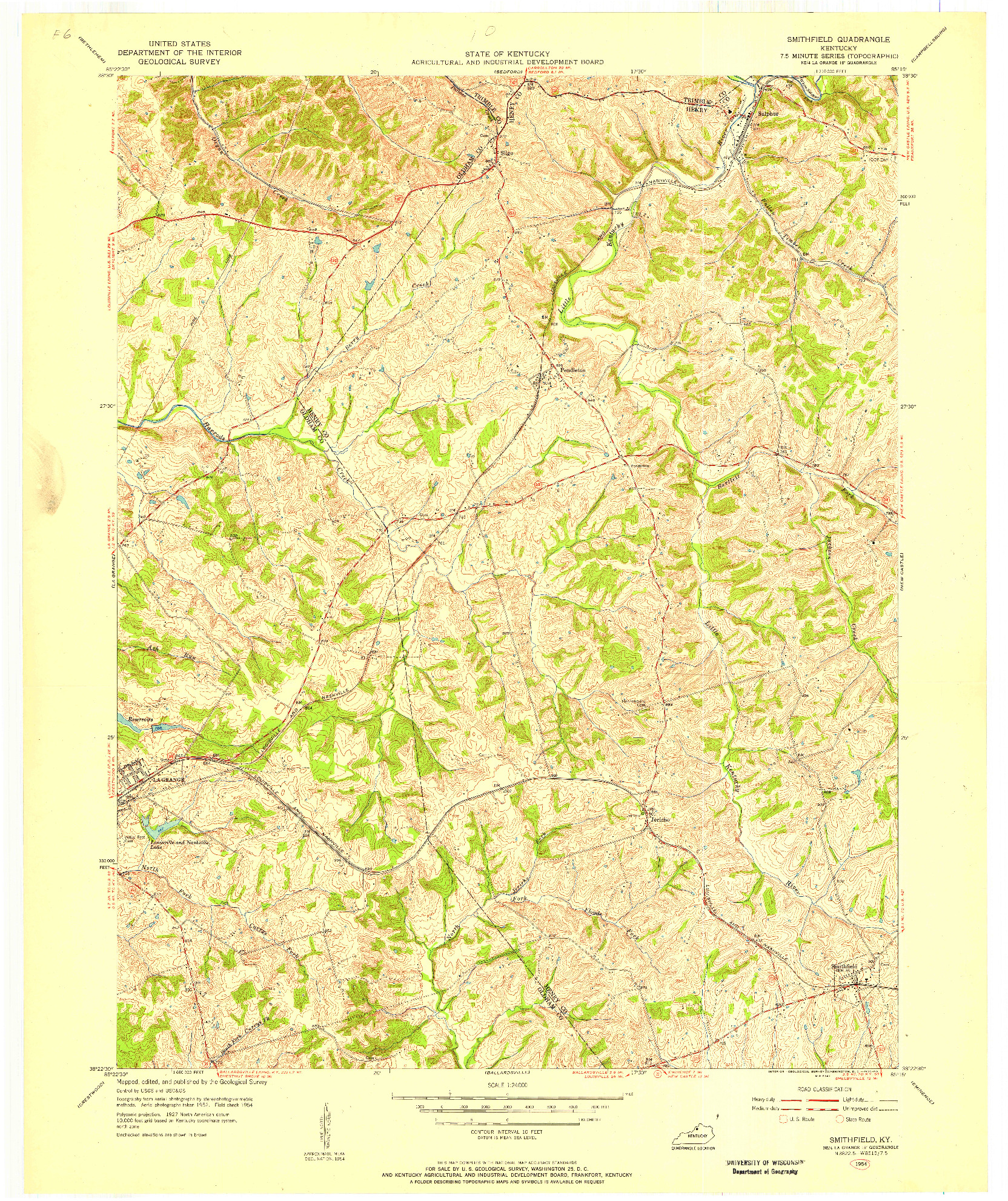 USGS 1:24000-SCALE QUADRANGLE FOR SMITHFIELD, KY 1954