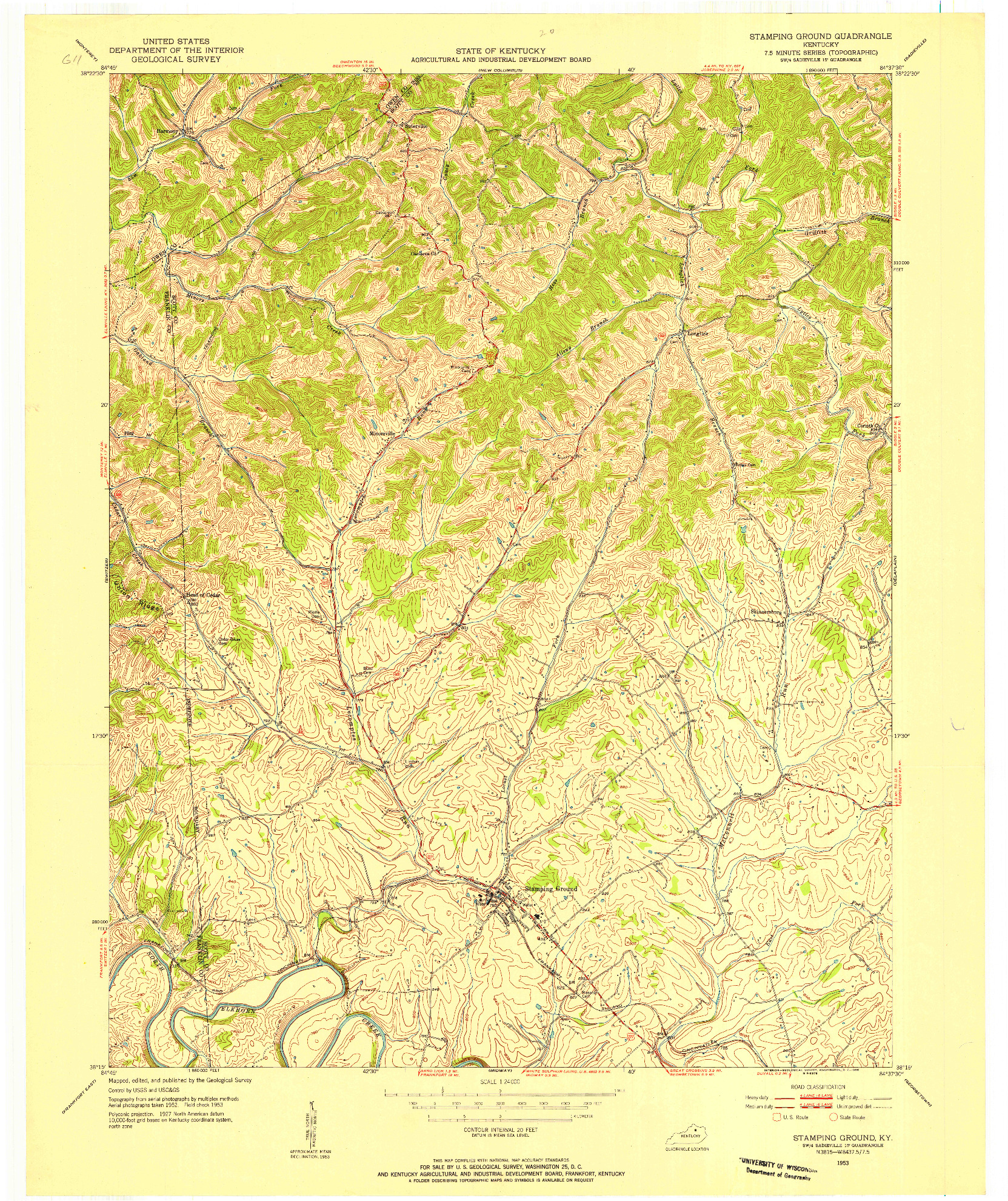 USGS 1:24000-SCALE QUADRANGLE FOR STAMPING GROUND, KY 1953