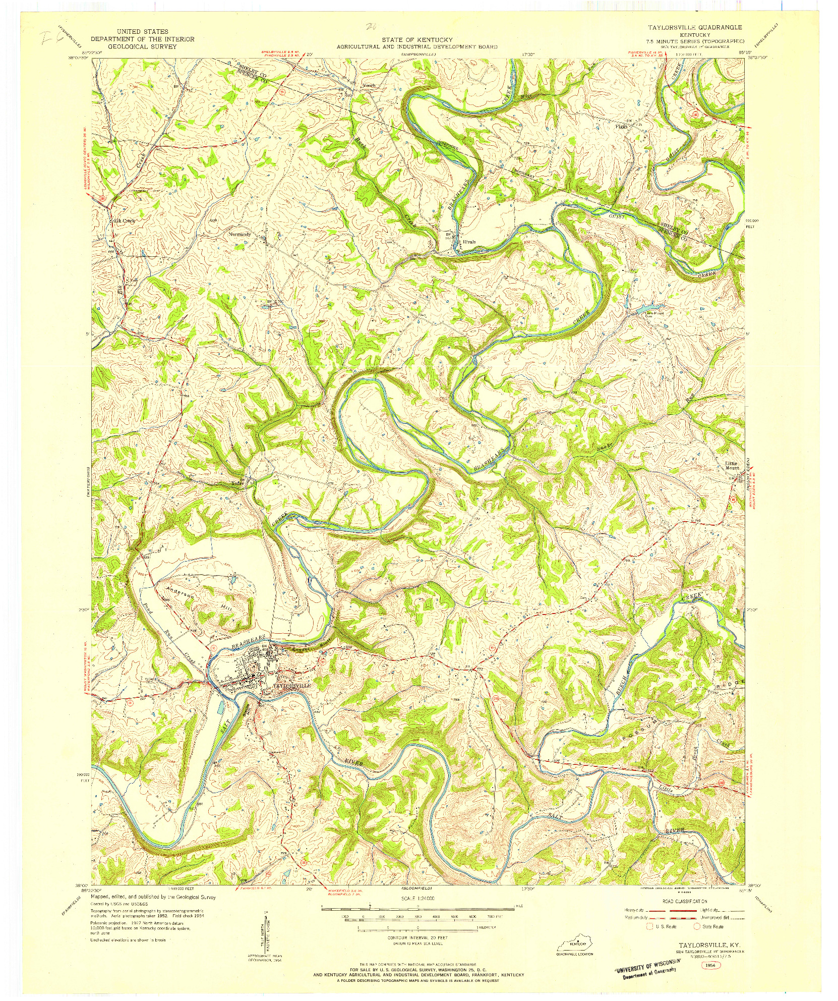 USGS 1:24000-SCALE QUADRANGLE FOR TAYLORSVILLE, KY 1954