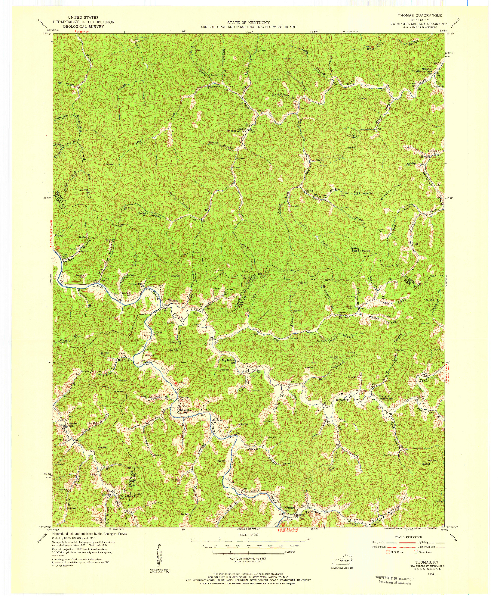 USGS 1:24000-SCALE QUADRANGLE FOR THOMAS, KY 1954