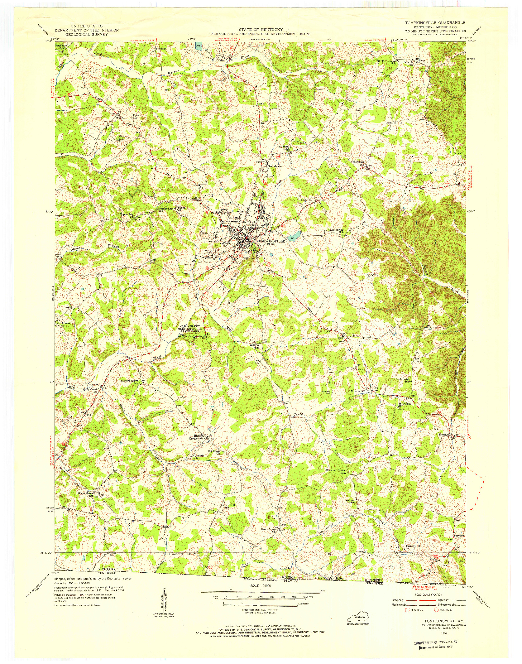 USGS 1:24000-SCALE QUADRANGLE FOR TOMPKINSVILLE, KY 1954