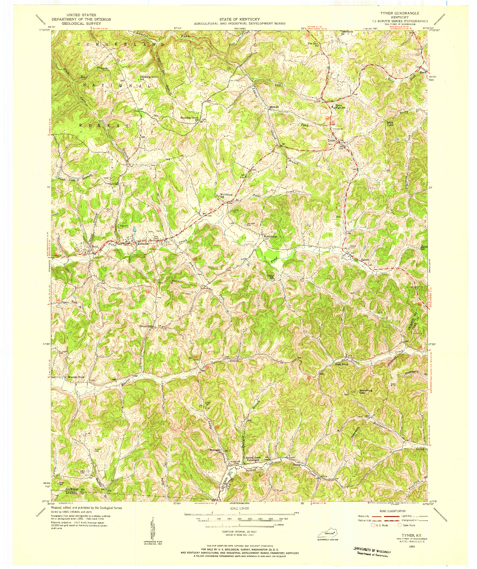 USGS 1:24000-SCALE QUADRANGLE FOR TYNER, KY 1953