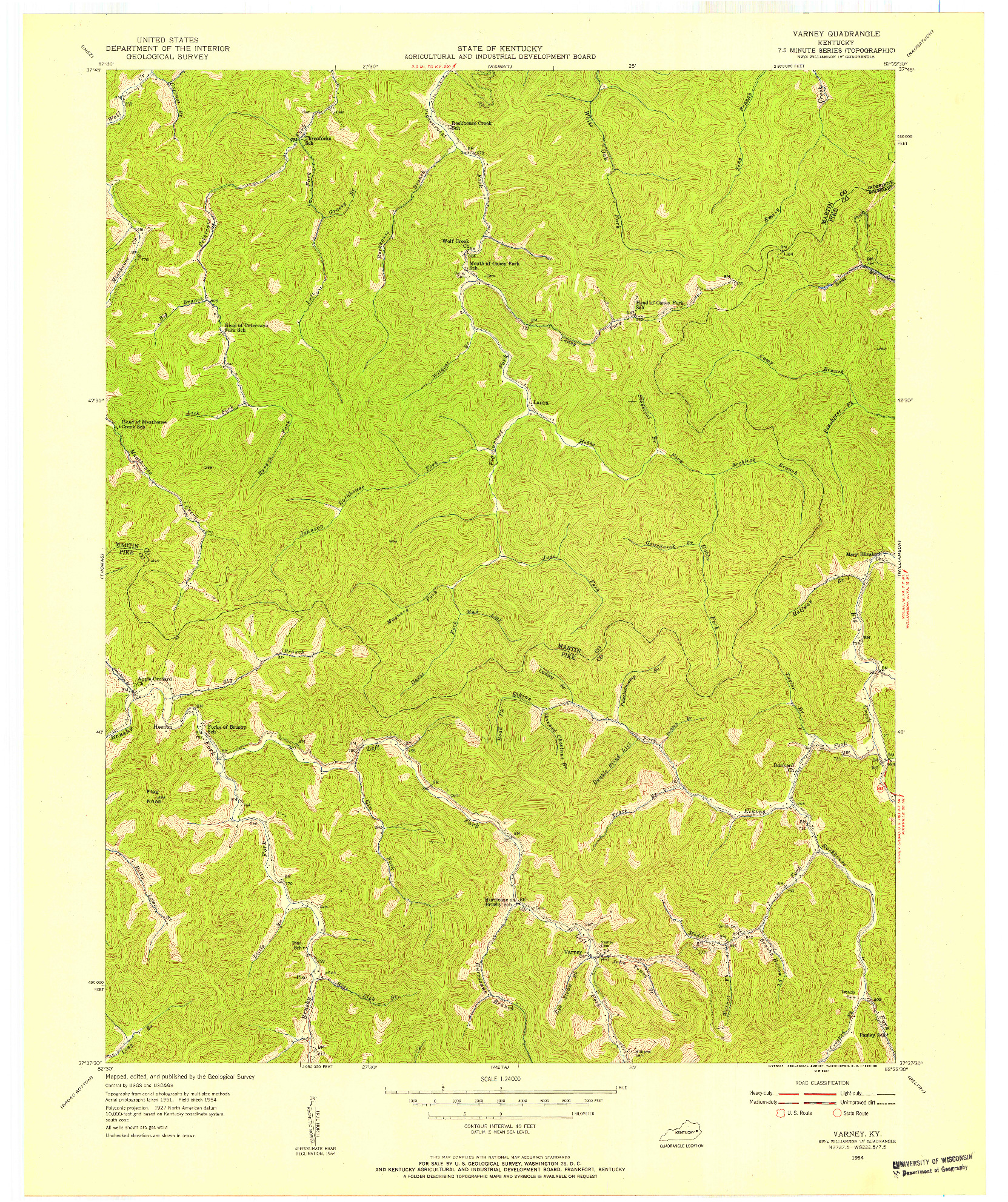 USGS 1:24000-SCALE QUADRANGLE FOR VARNEY, KY 1954