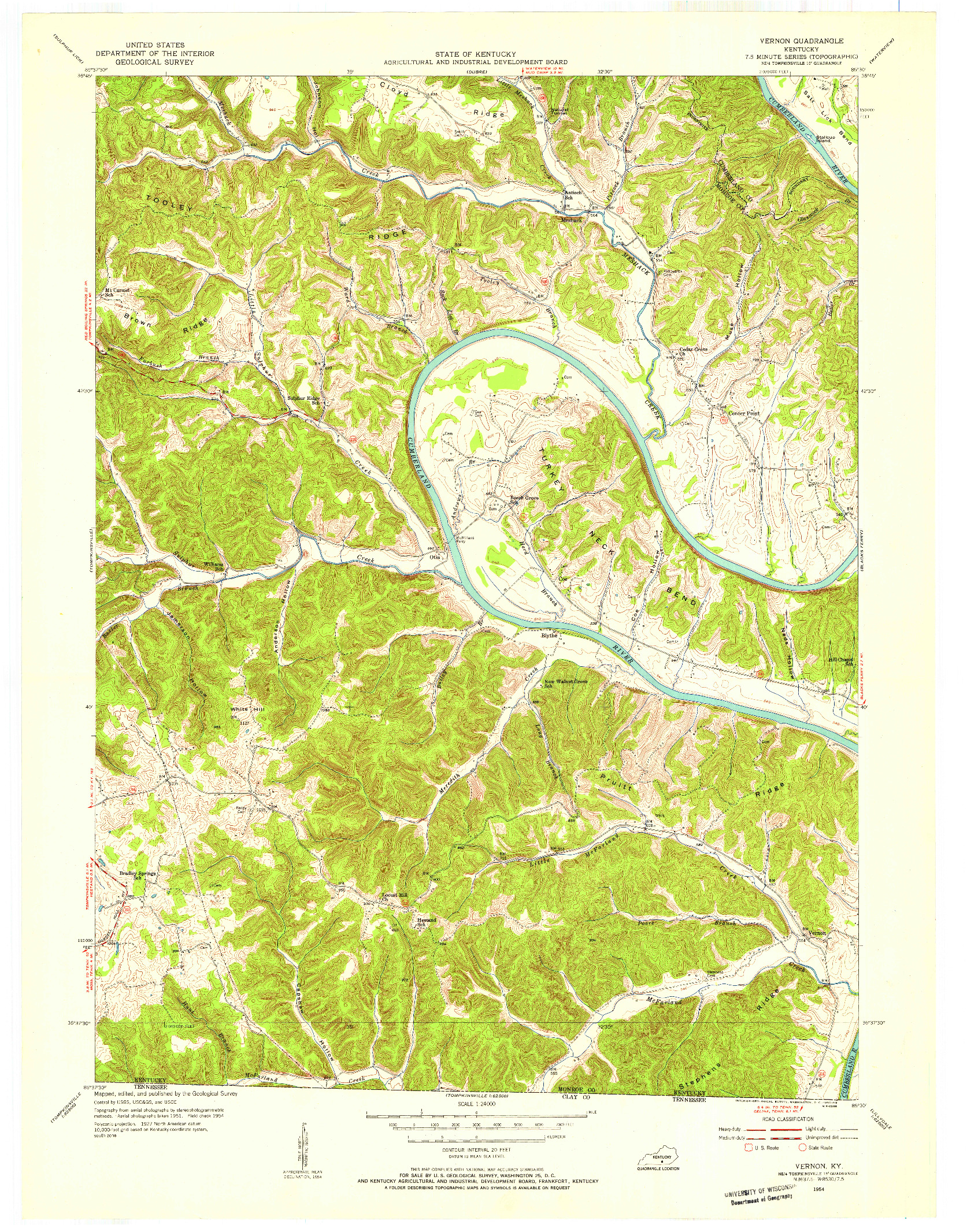 USGS 1:24000-SCALE QUADRANGLE FOR VERNON, KY 1954