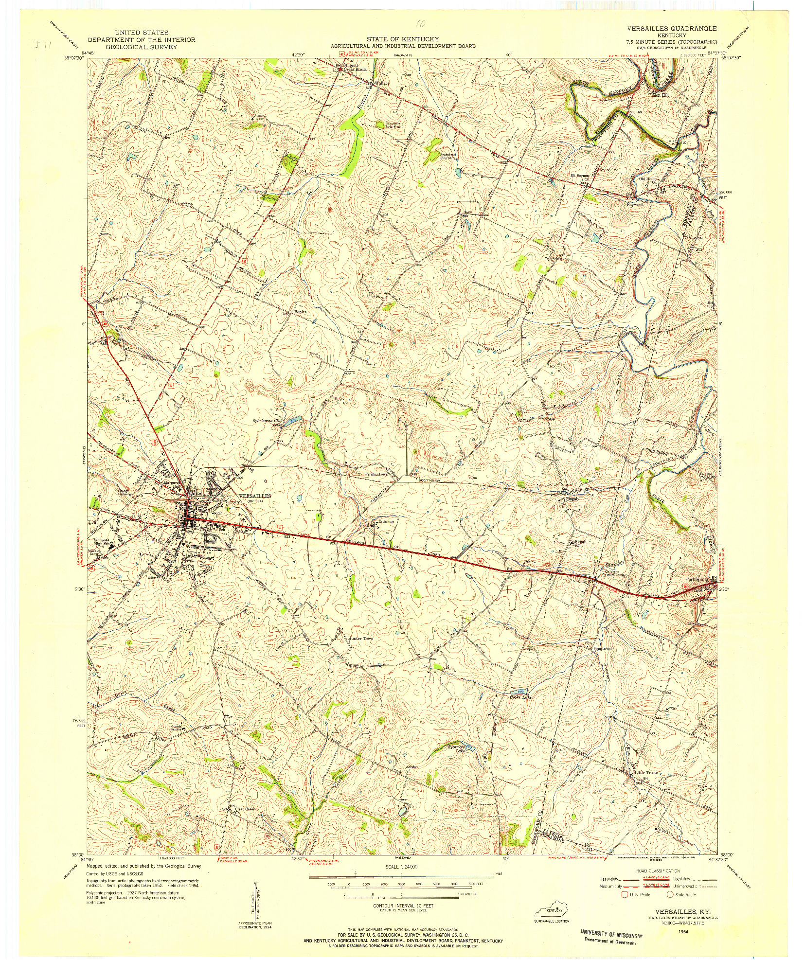 USGS 1:24000-SCALE QUADRANGLE FOR VERSAILLES, KY 1954