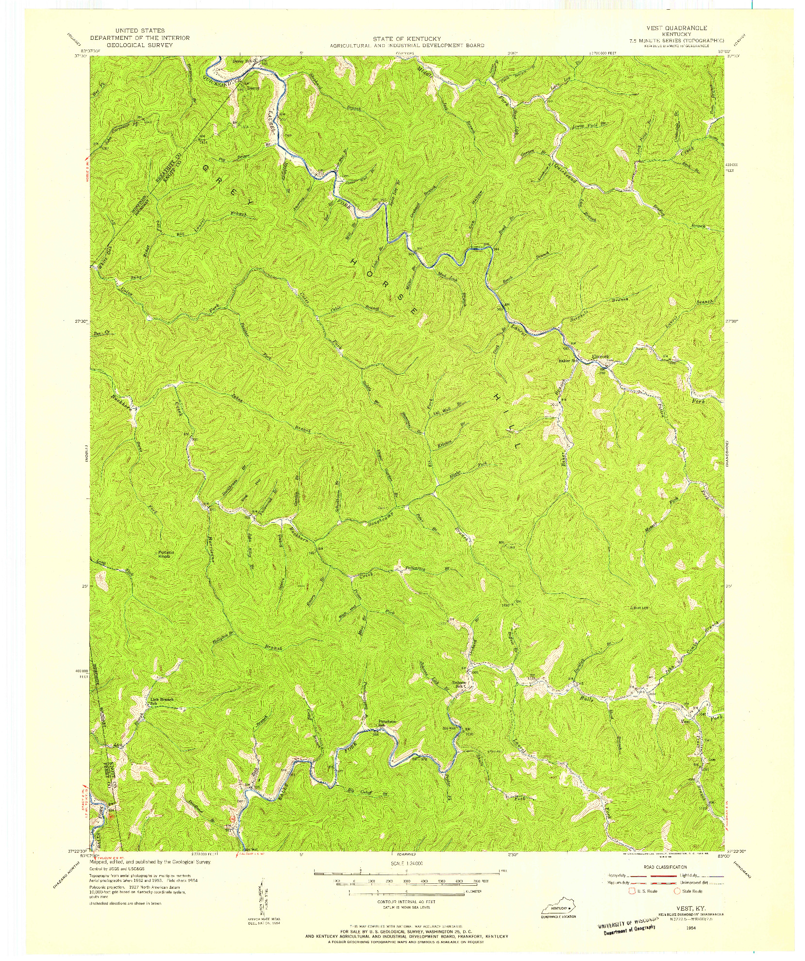 USGS 1:24000-SCALE QUADRANGLE FOR VEST, KY 1954