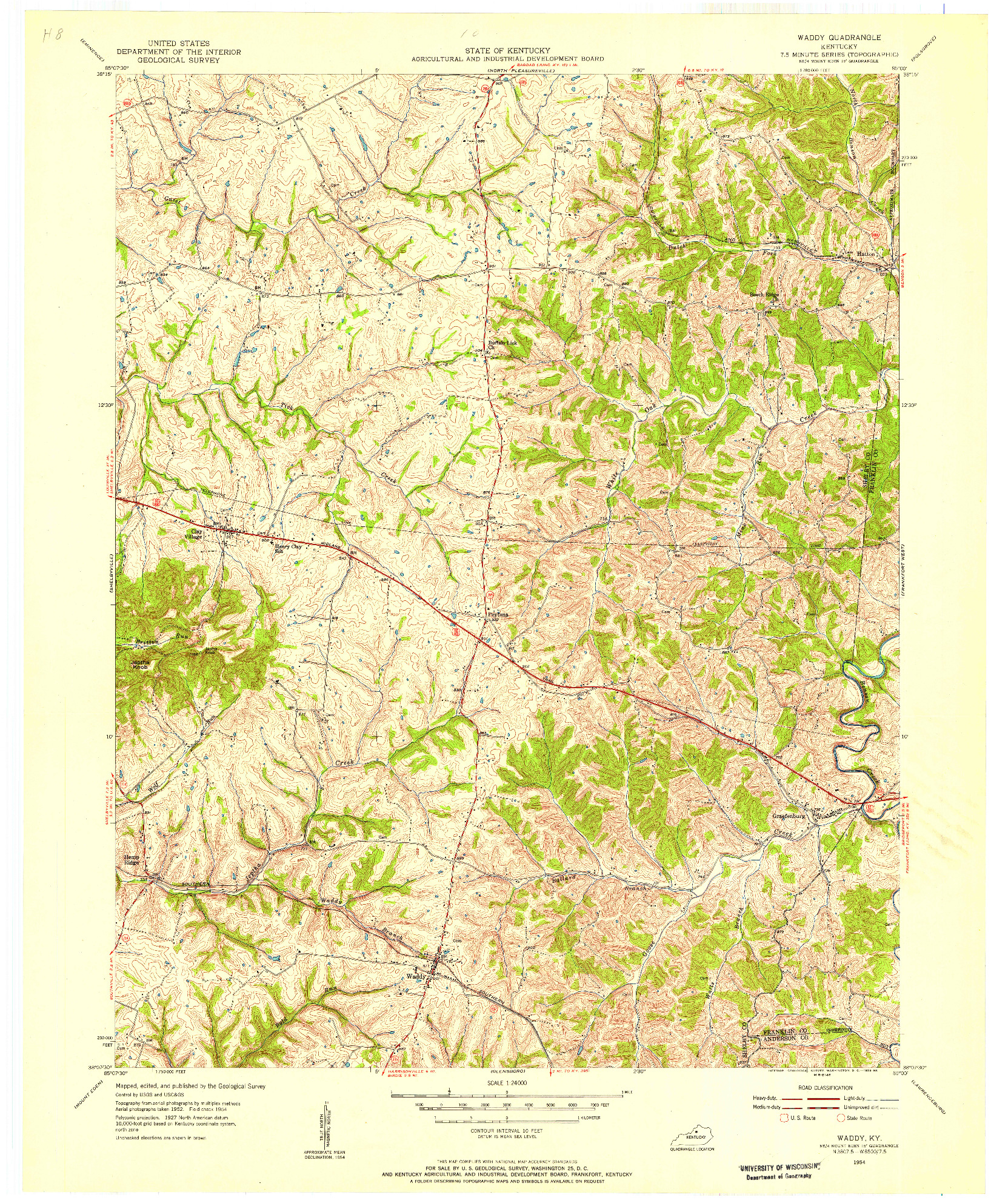 USGS 1:24000-SCALE QUADRANGLE FOR WADDY, KY 1954