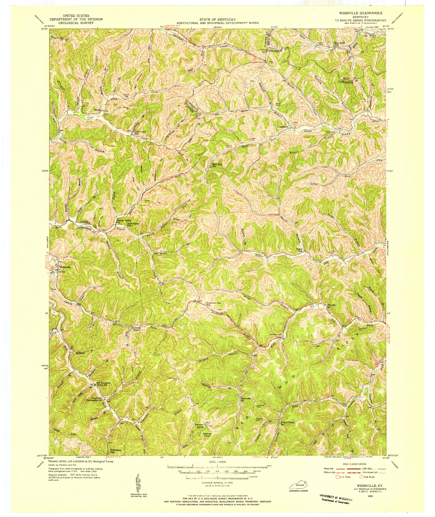 USGS 1:24000-SCALE QUADRANGLE FOR WEBBVILLE, KY 1953