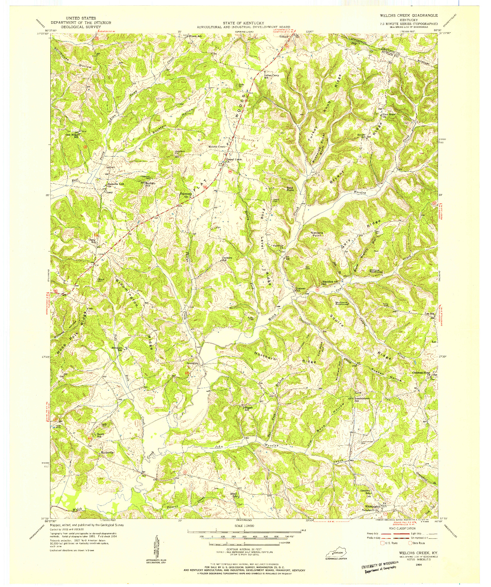 USGS 1:24000-SCALE QUADRANGLE FOR WELCHS CREEK, KY 1954