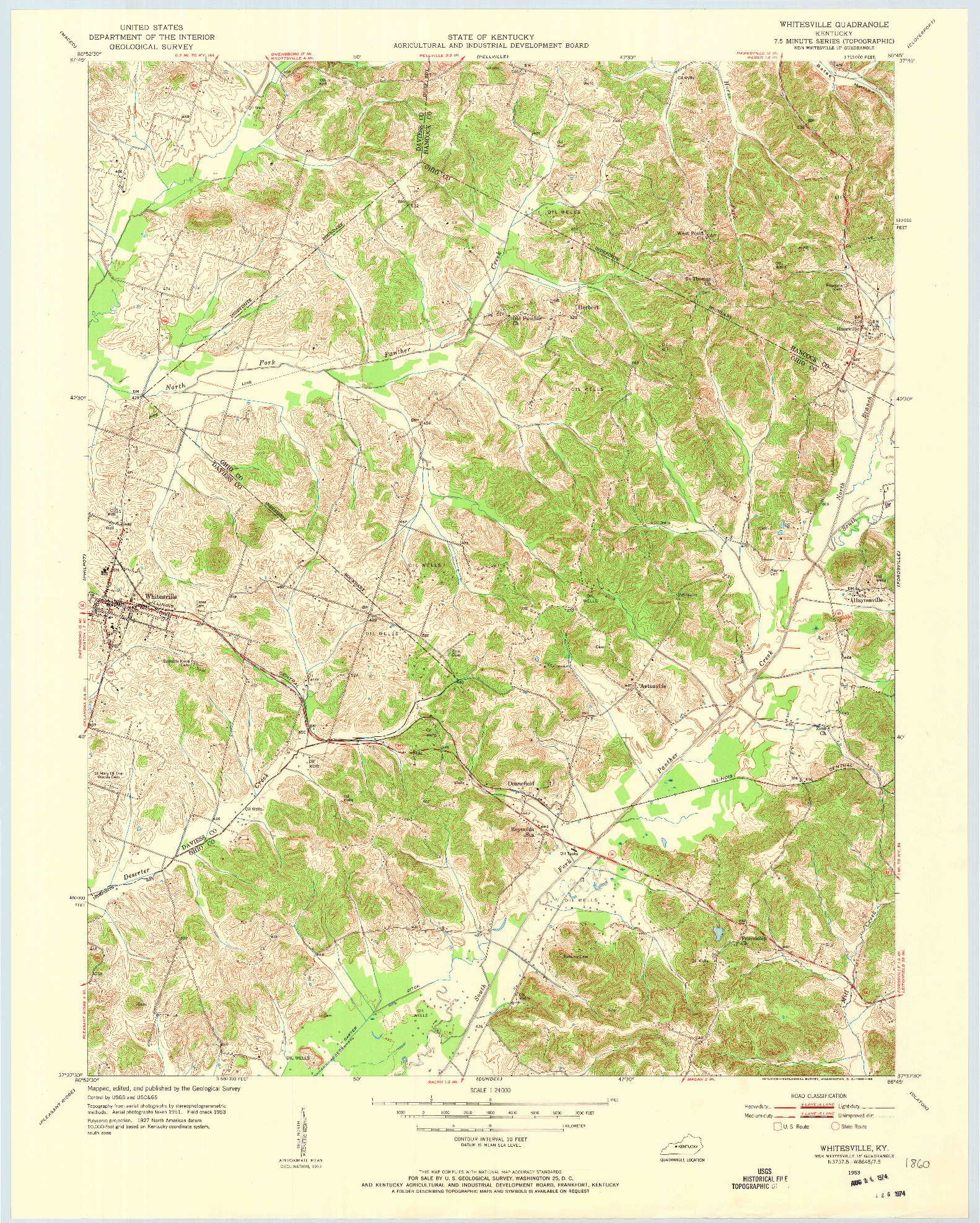 USGS 1:24000-SCALE QUADRANGLE FOR WHITESVILLE, KY 1953