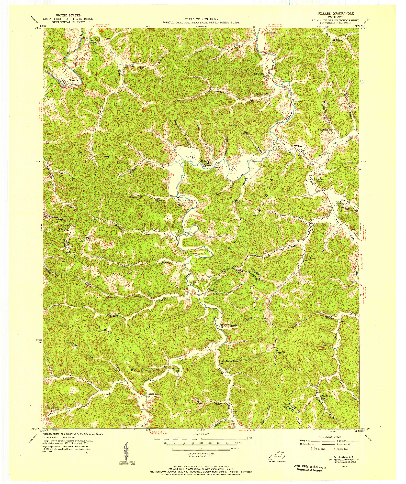 USGS 1:24000-SCALE QUADRANGLE FOR WILLARD, KY 1953