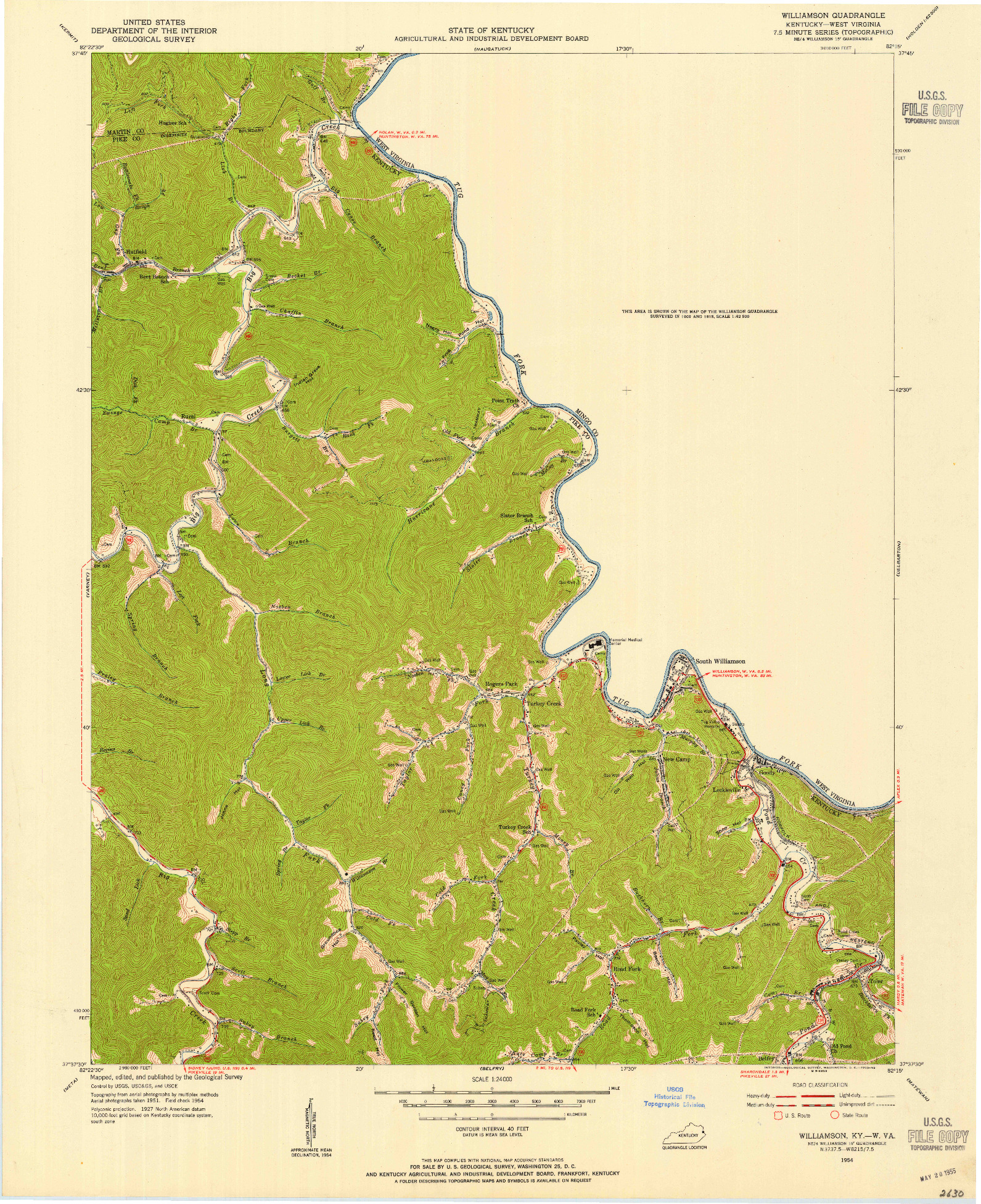 USGS 1:24000-SCALE QUADRANGLE FOR WILLIAMSON, KY 1954