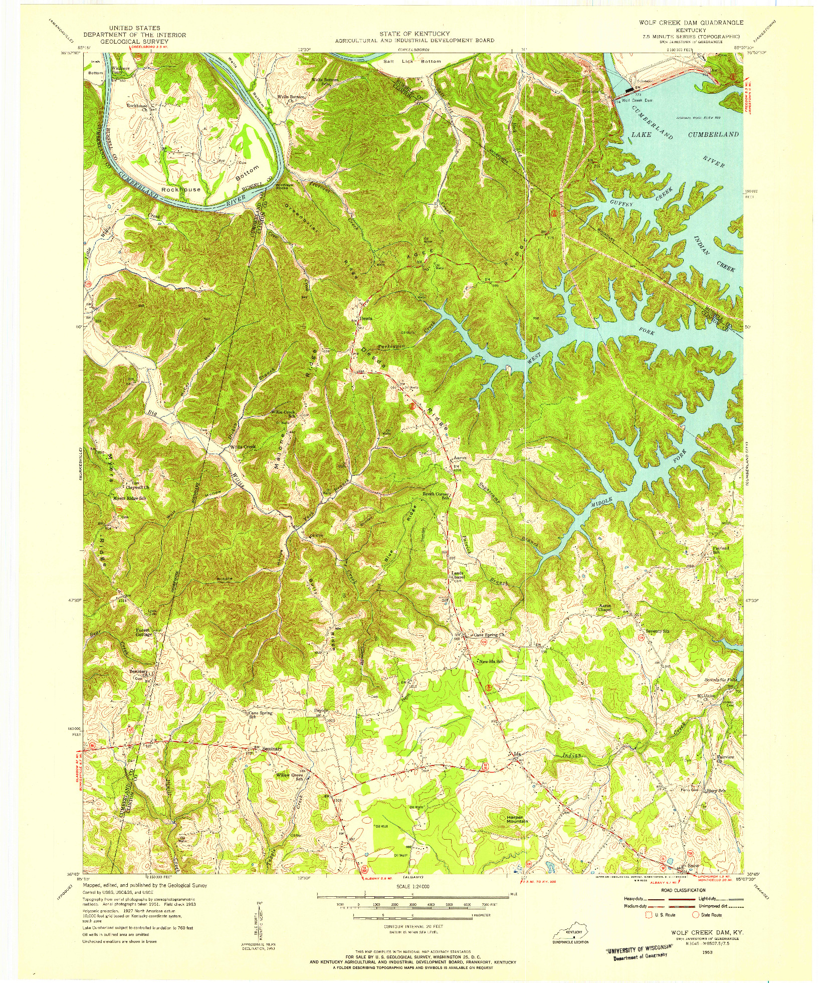 USGS 1:24000-SCALE QUADRANGLE FOR WOLF CREEK DAM, KY 1953