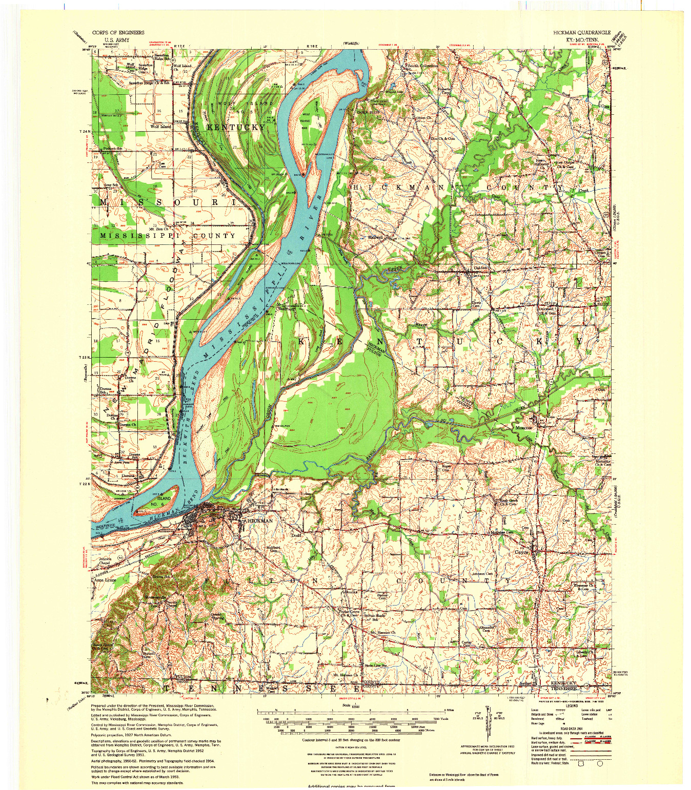 USGS 1:62500-SCALE QUADRANGLE FOR HICKMAN, KY 1955