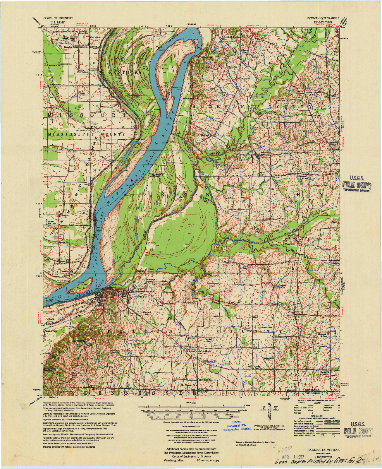 USGS 1:62500-SCALE QUADRANGLE FOR HICKMAN, KY 1955