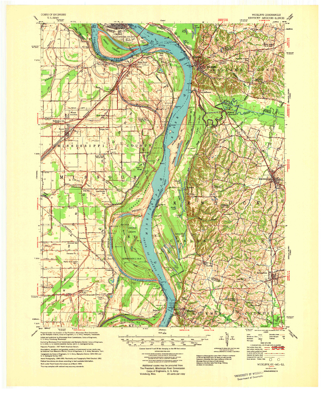 USGS 1:62500-SCALE QUADRANGLE FOR WICKLIFFE, KY 1955