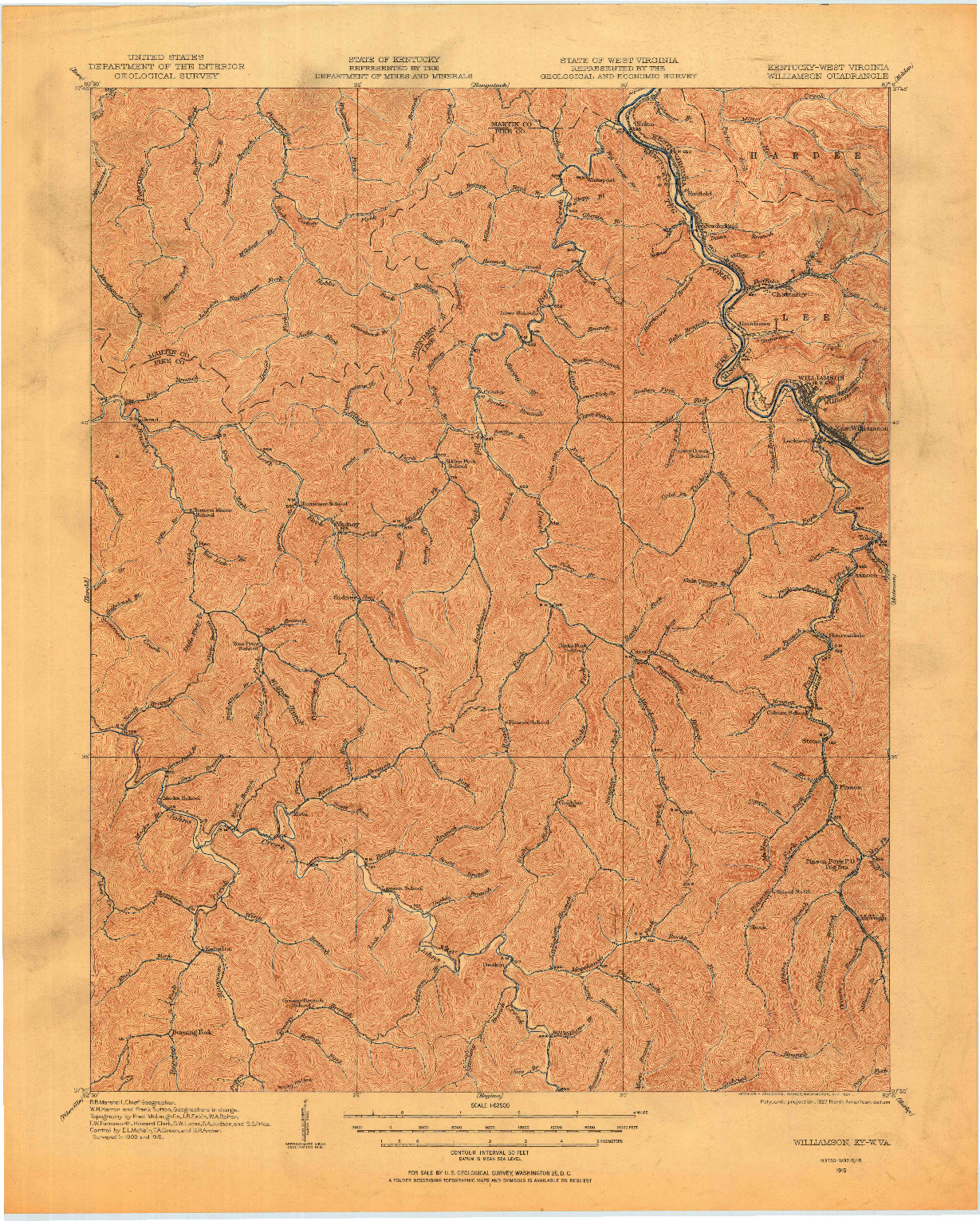 USGS 1:62500-SCALE QUADRANGLE FOR WILLIAMSON, KY 1915