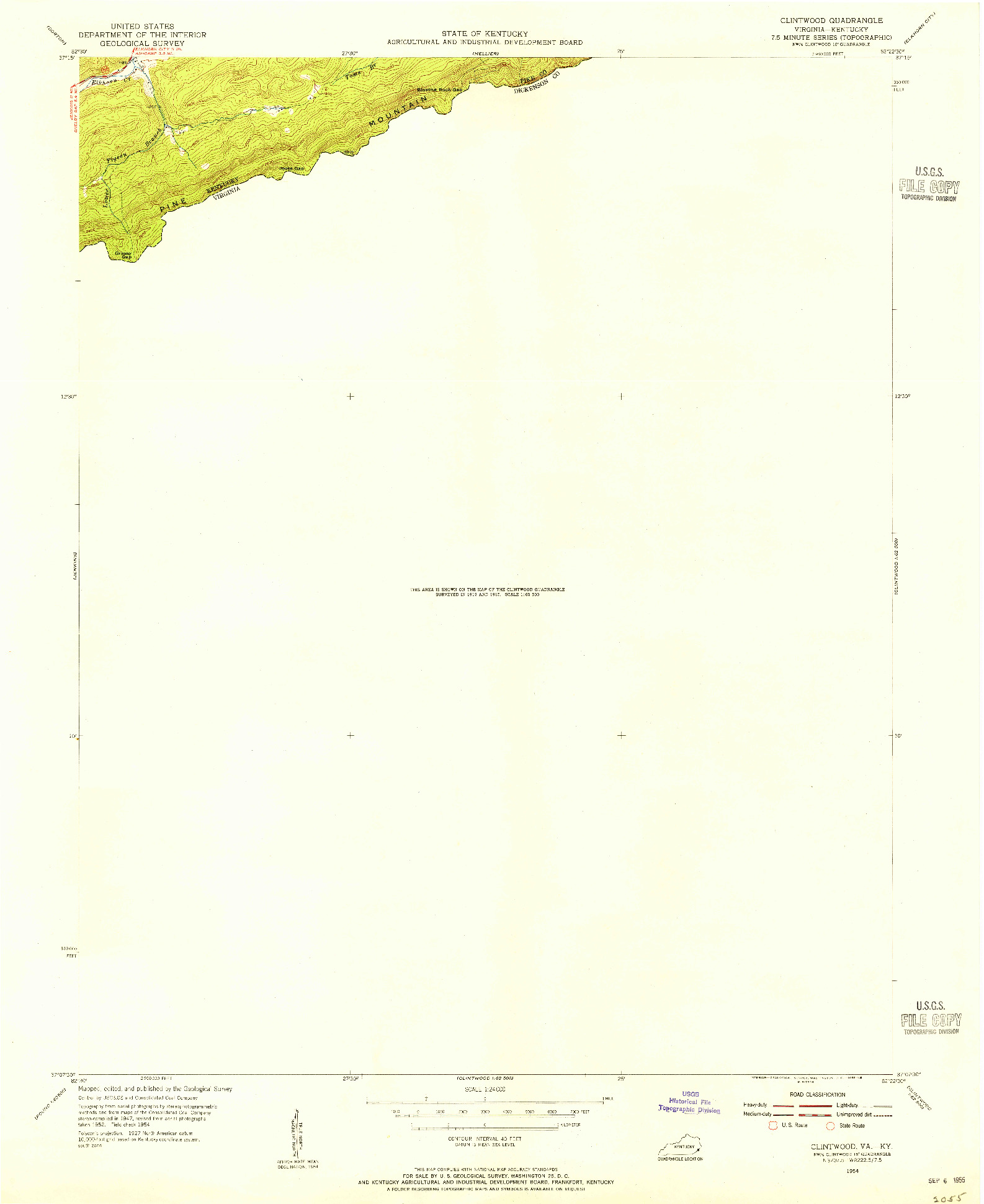 USGS 1:24000-SCALE QUADRANGLE FOR CLINTWOOD, VA 1954