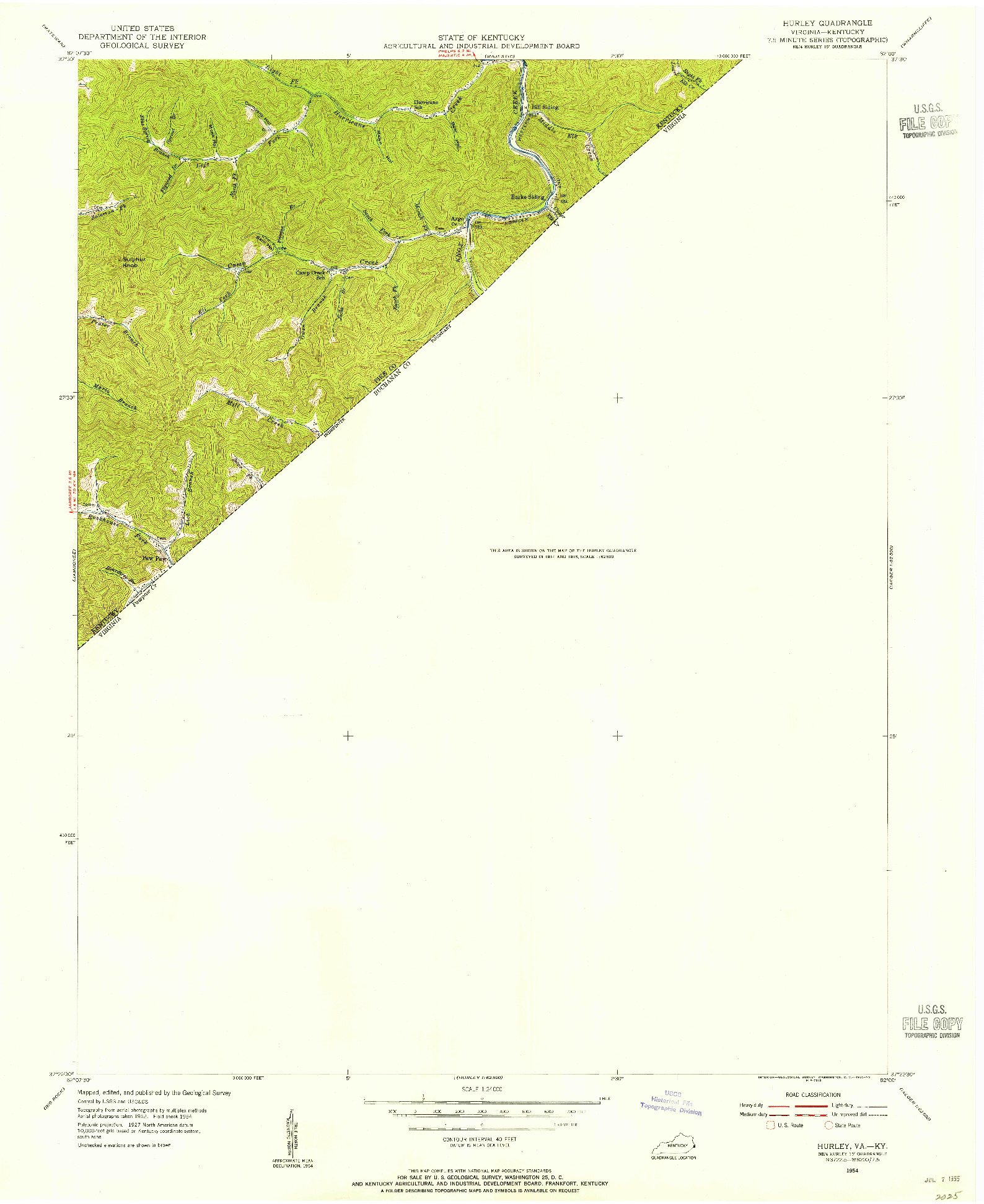 USGS 1:24000-SCALE QUADRANGLE FOR HURLEY, VA 1954