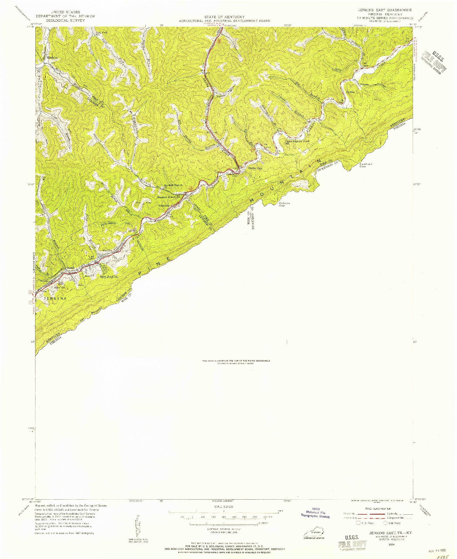 USGS 1:24000-SCALE QUADRANGLE FOR JENKINS EAST, VA 1954