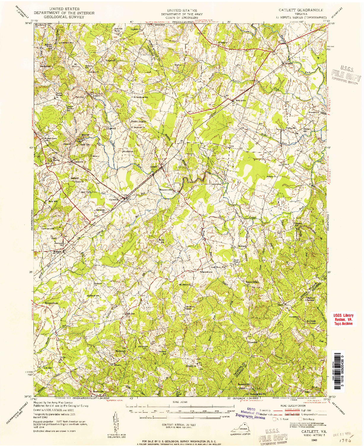 USGS 1:62500-SCALE QUADRANGLE FOR CATLETT, VA 1943