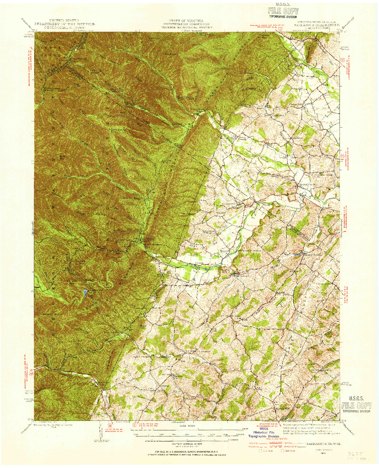 USGS 1:62500-SCALE QUADRANGLE FOR PARNASSUS, VA 1944