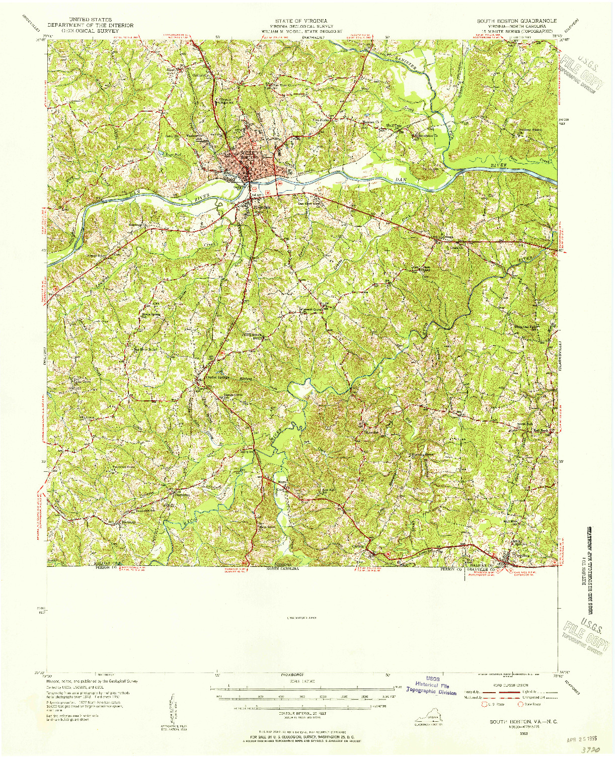 USGS 1:62500-SCALE QUADRANGLE FOR SOUTH BOSTON, VA 1953