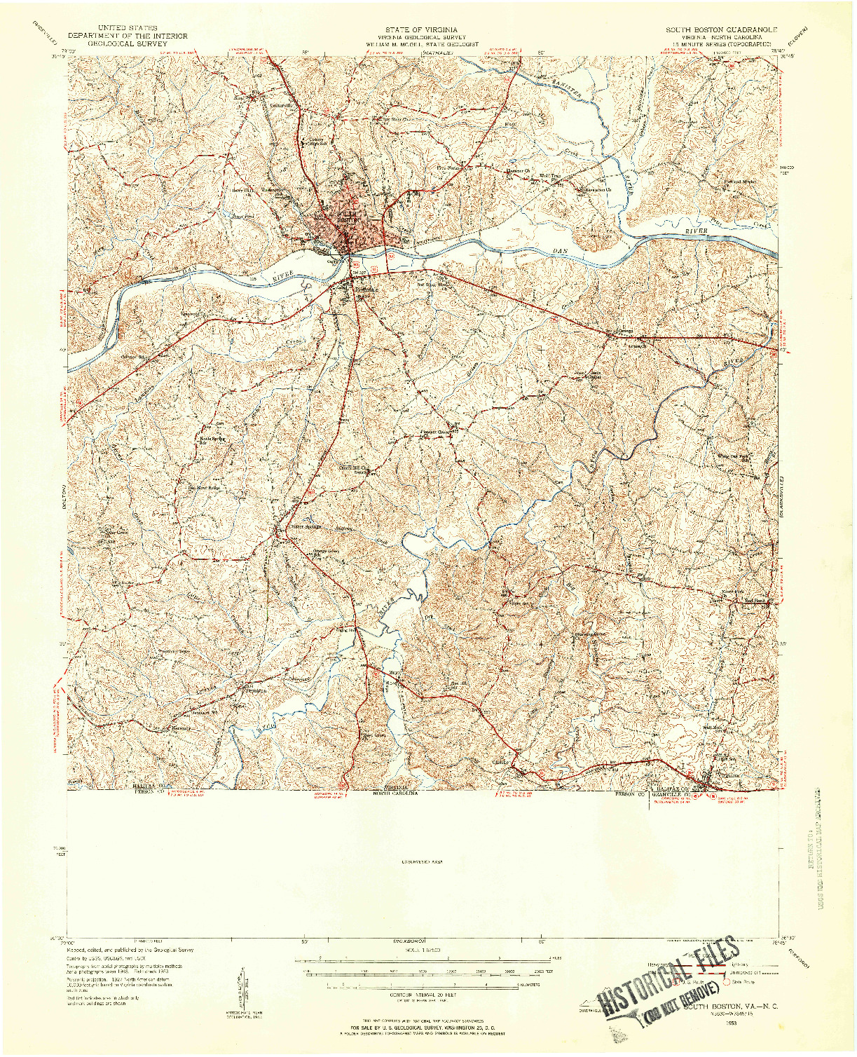 USGS 1:62500-SCALE QUADRANGLE FOR SOUTH BOSTON, VA 1953