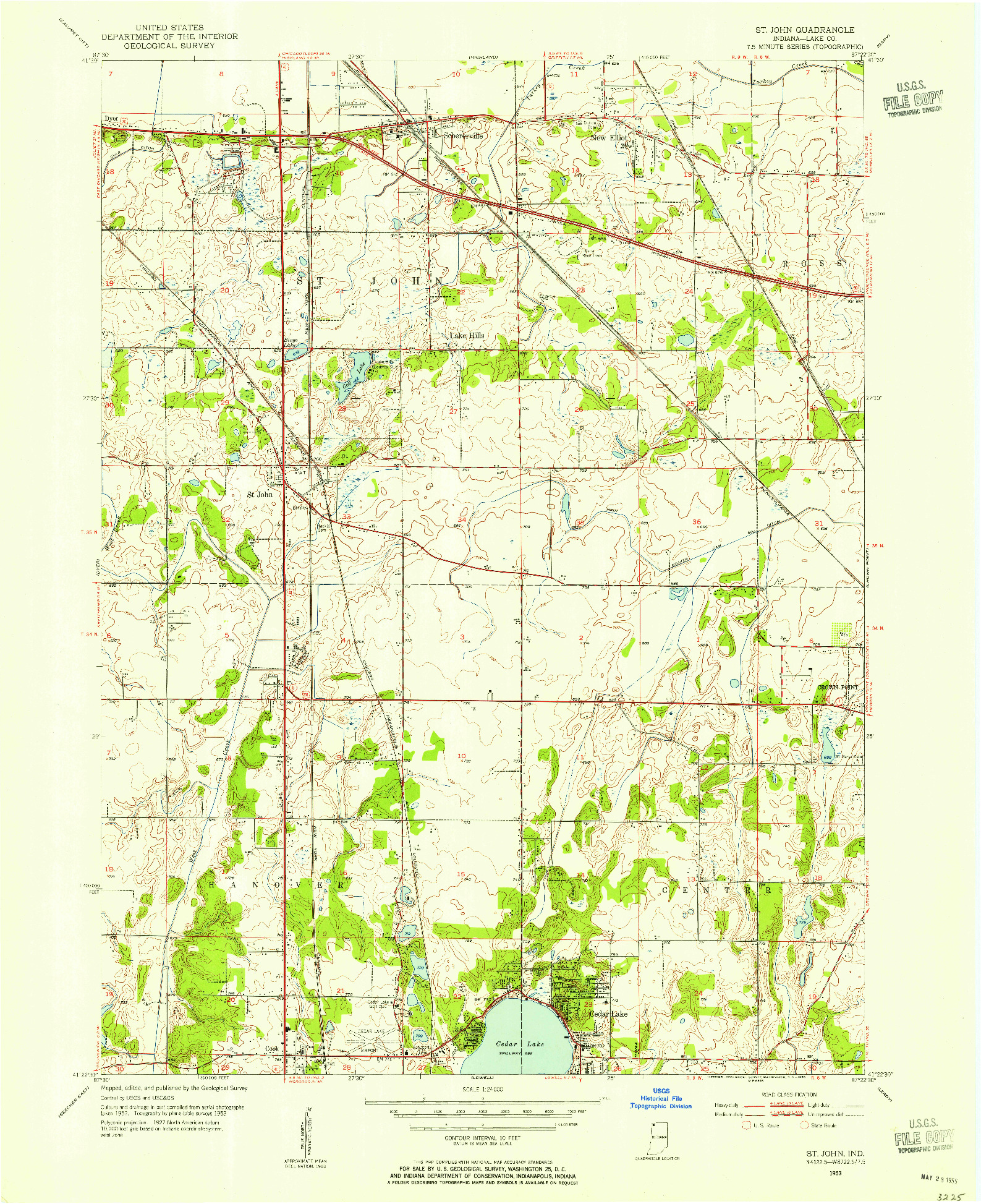USGS 1:24000-SCALE QUADRANGLE FOR ST. JOHN, IN 1953