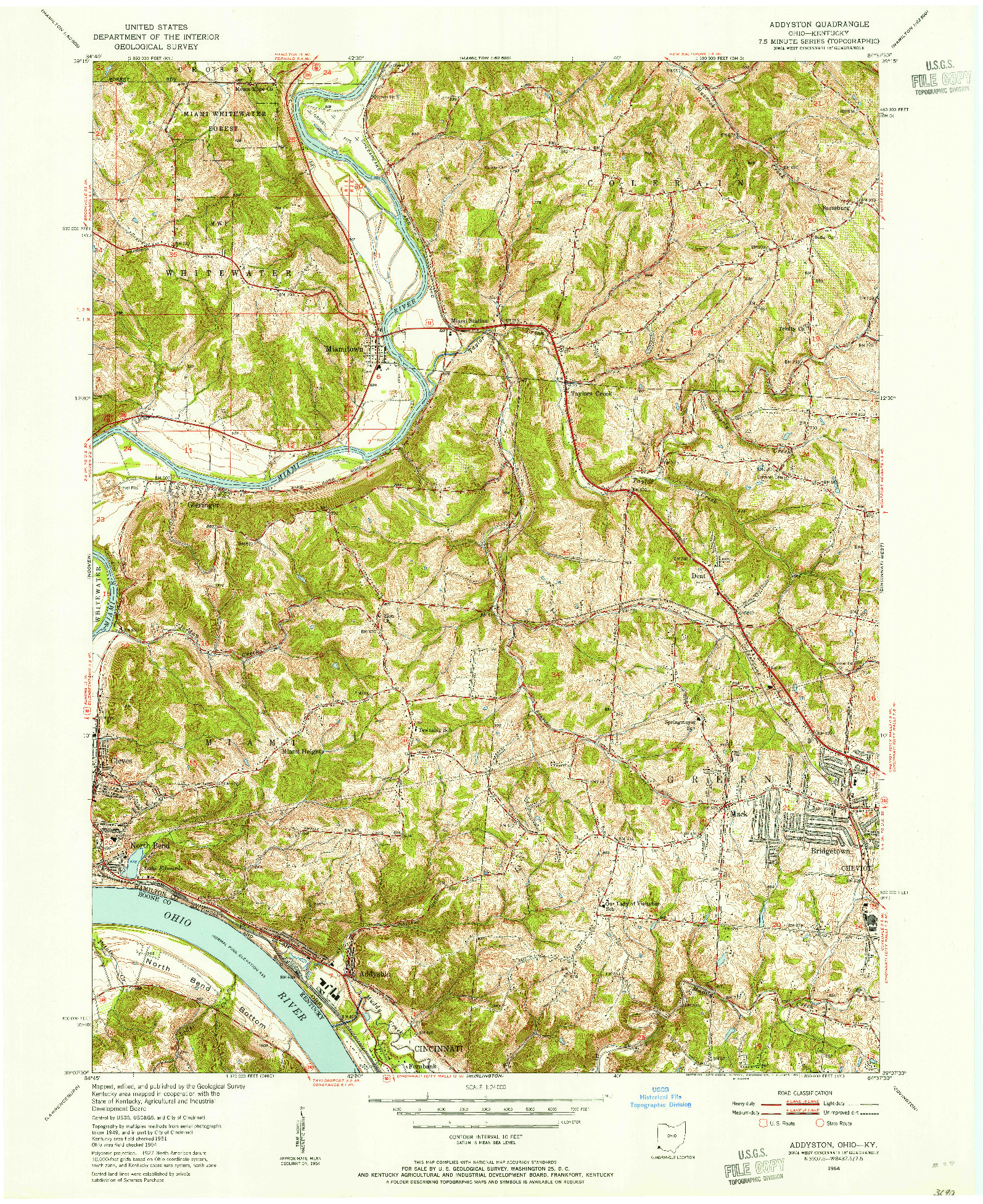 USGS 1:24000-SCALE QUADRANGLE FOR ADDYSTON, OH 1954