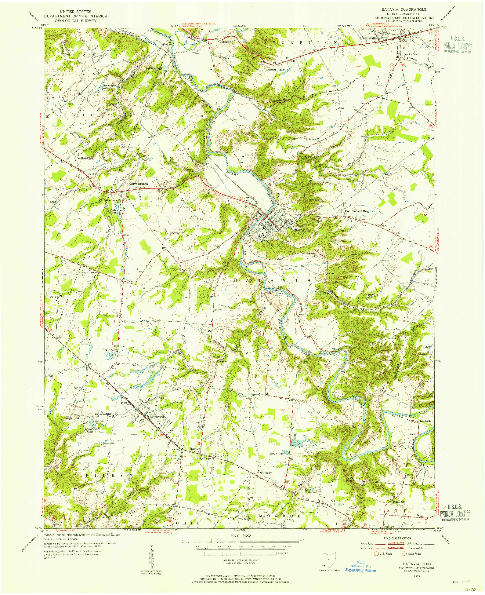 USGS 1:24000-SCALE QUADRANGLE FOR BATAVIA, OH 1953