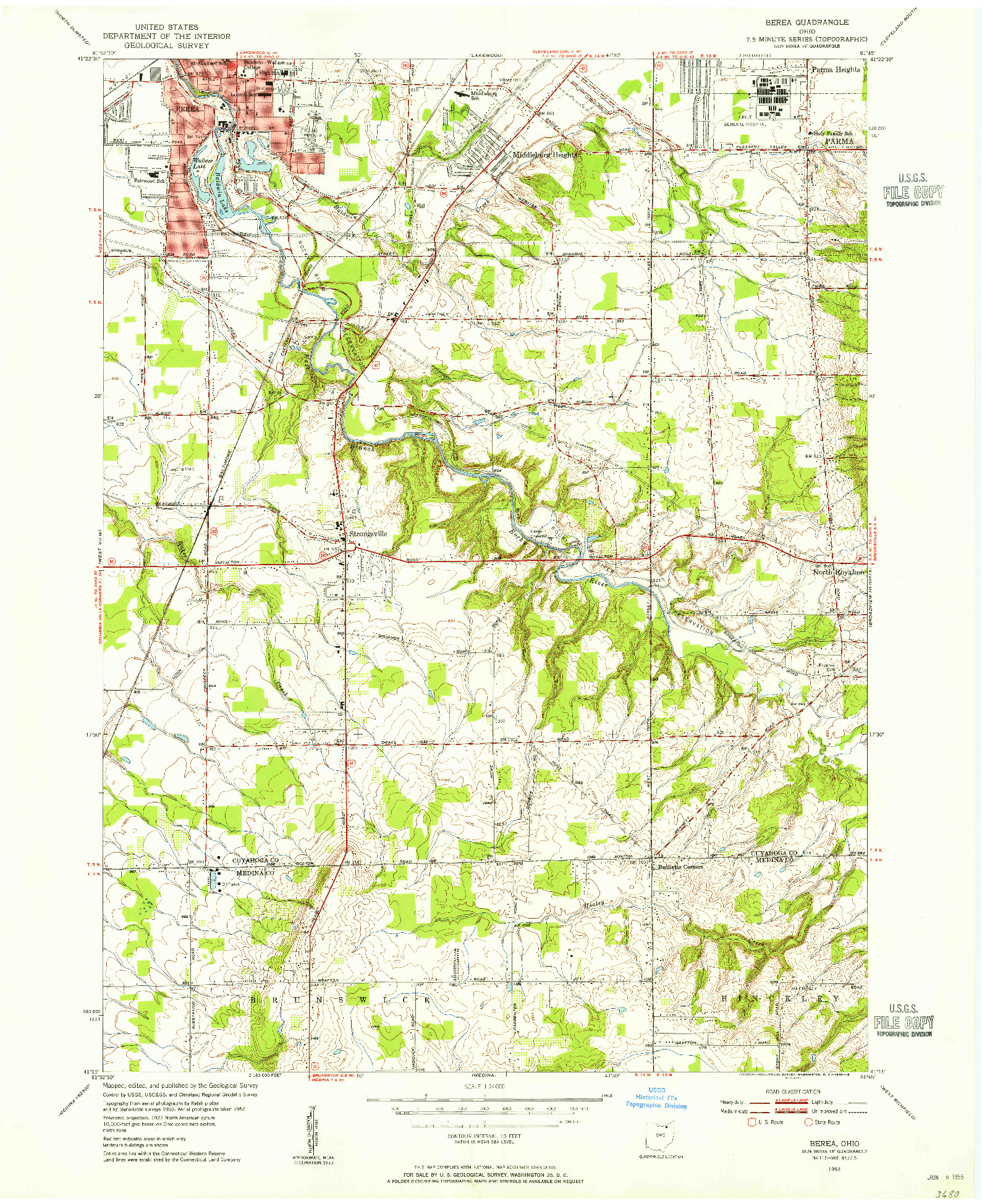 USGS 1:24000-SCALE QUADRANGLE FOR BEREA, OH 1953