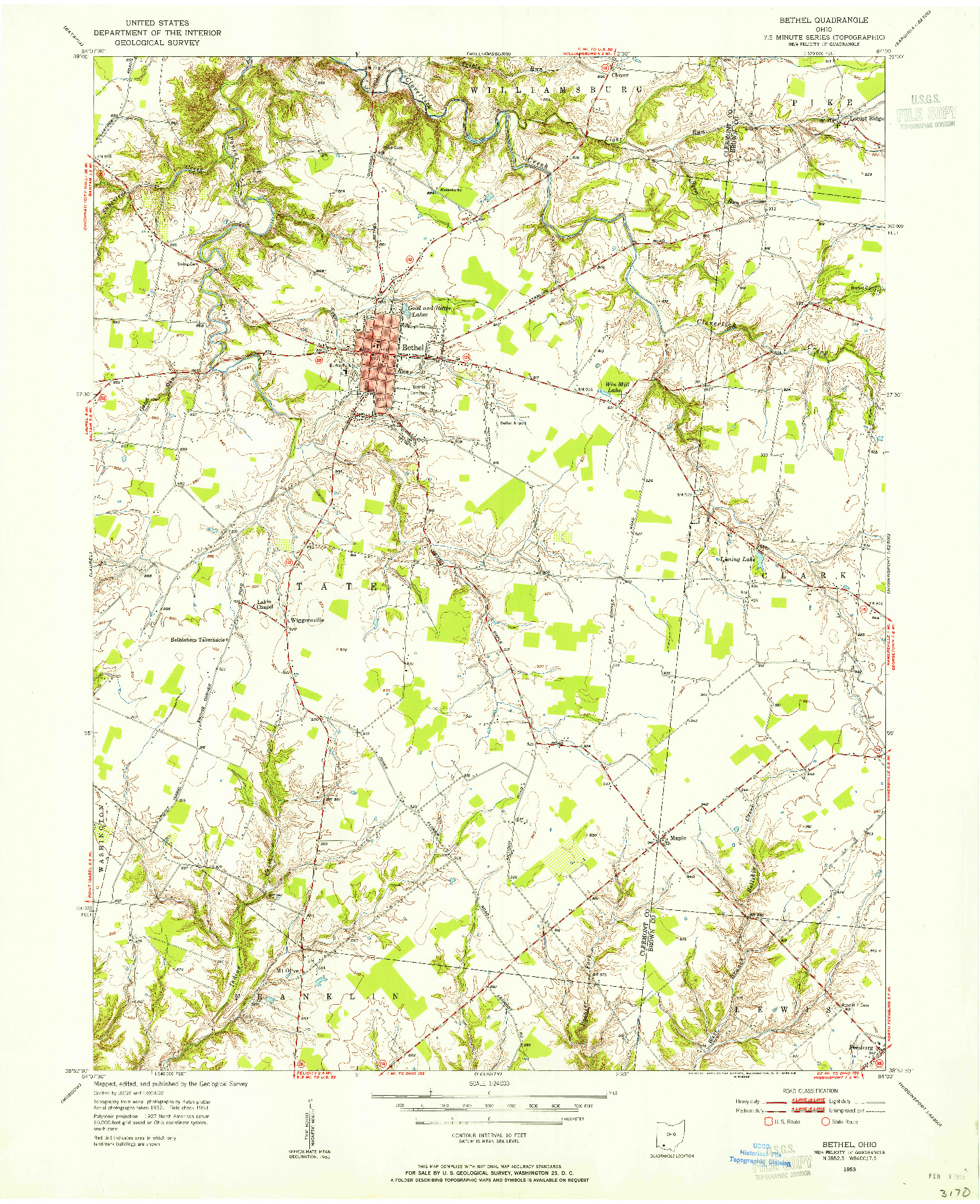 USGS 1:24000-SCALE QUADRANGLE FOR BETHEL, OH 1953