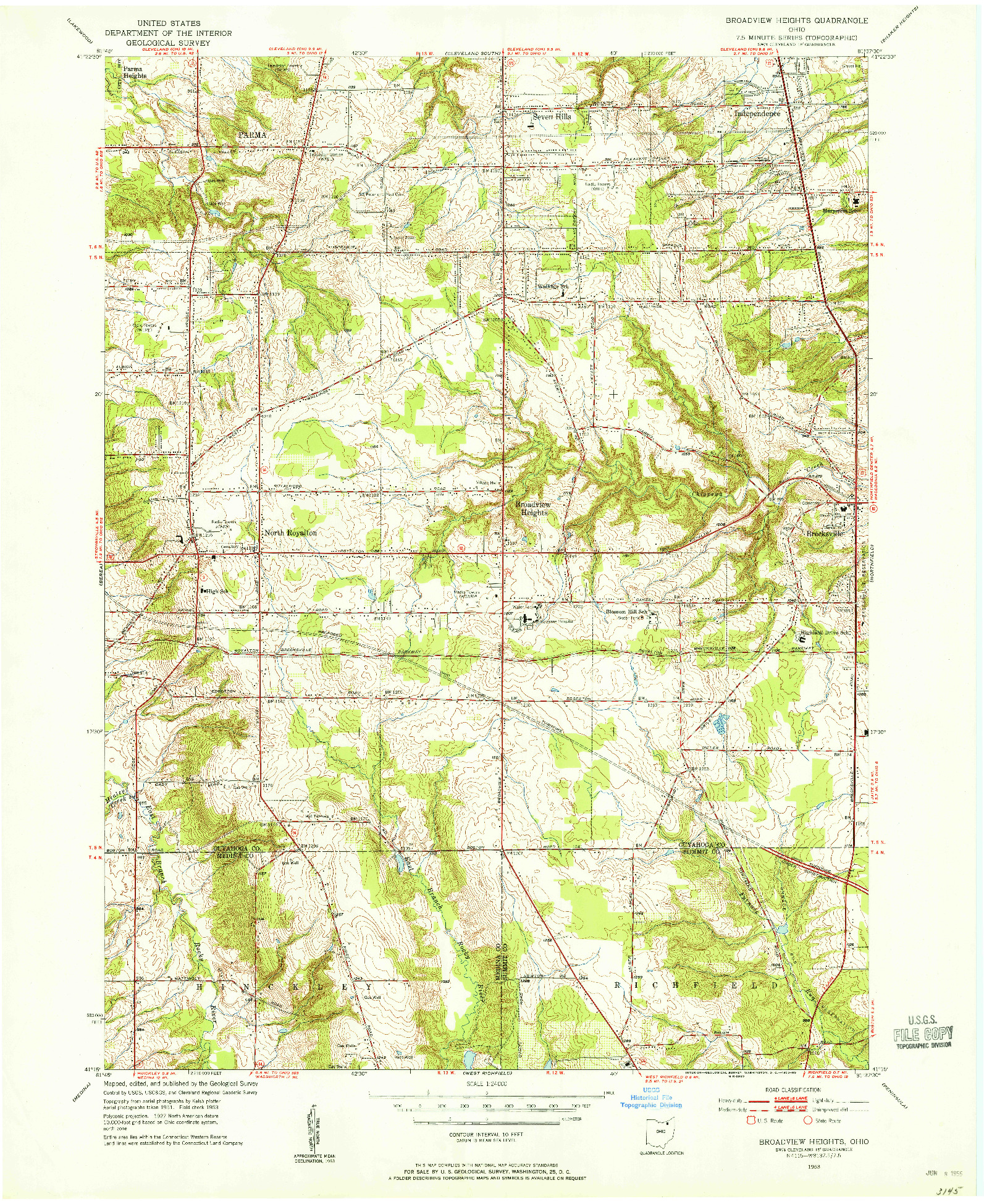 USGS 1:24000-SCALE QUADRANGLE FOR BROADVIEW HEIGHTS, OH 1953