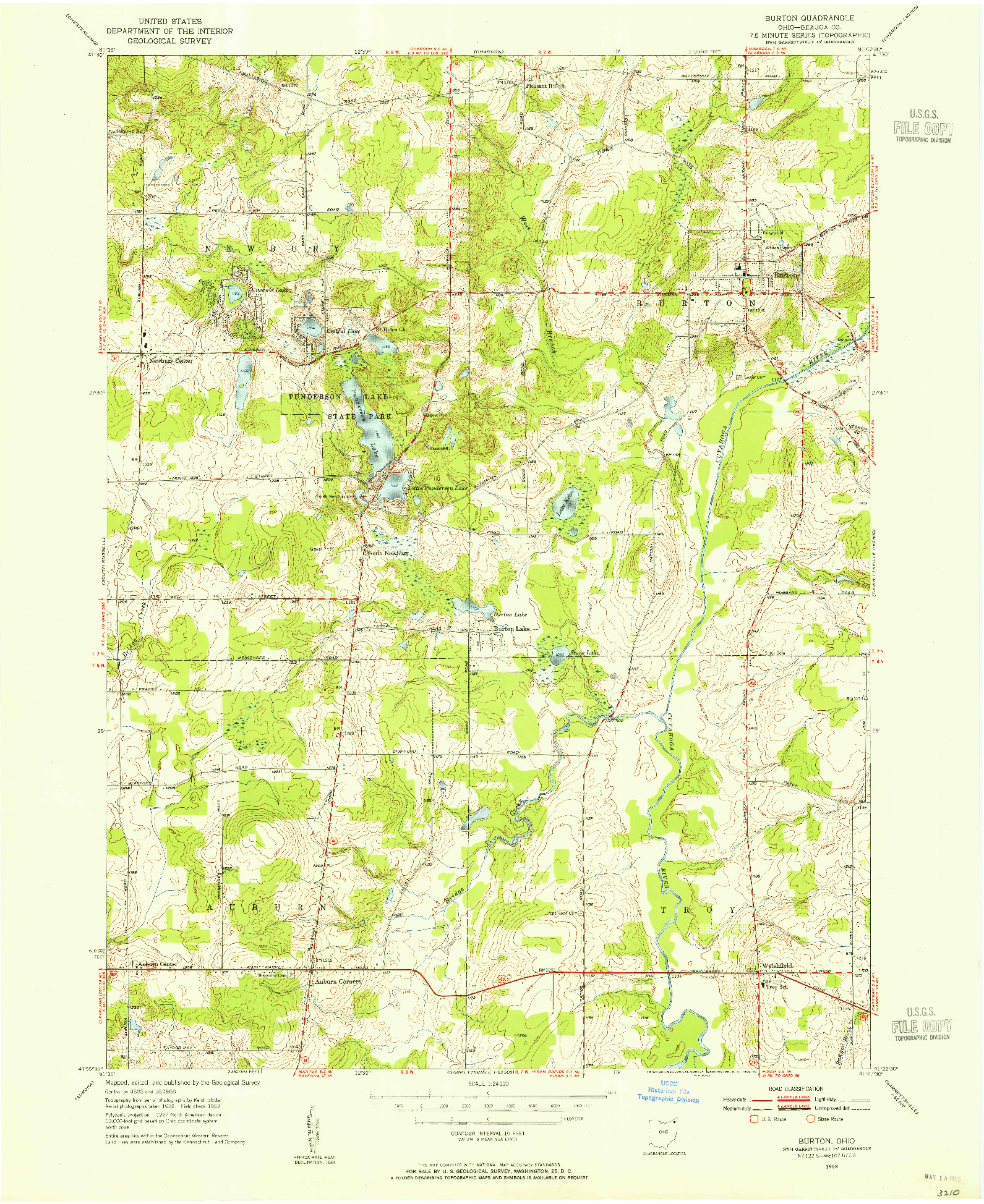 USGS 1:24000-SCALE QUADRANGLE FOR BURTON, OH 1953
